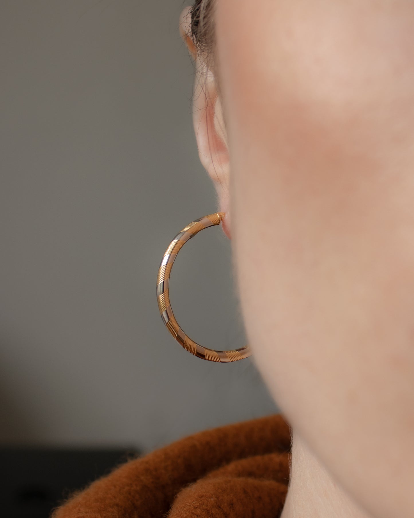 Solid 18ct Bi-Colour Gold Candy Cane Hoop Earrings