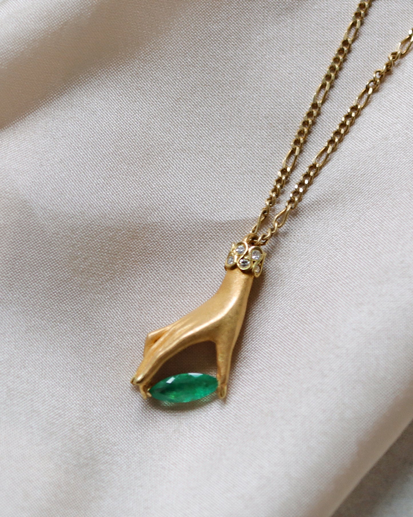 18ct gold Carrera y Carrera emerald and diamond hand pendant necklace