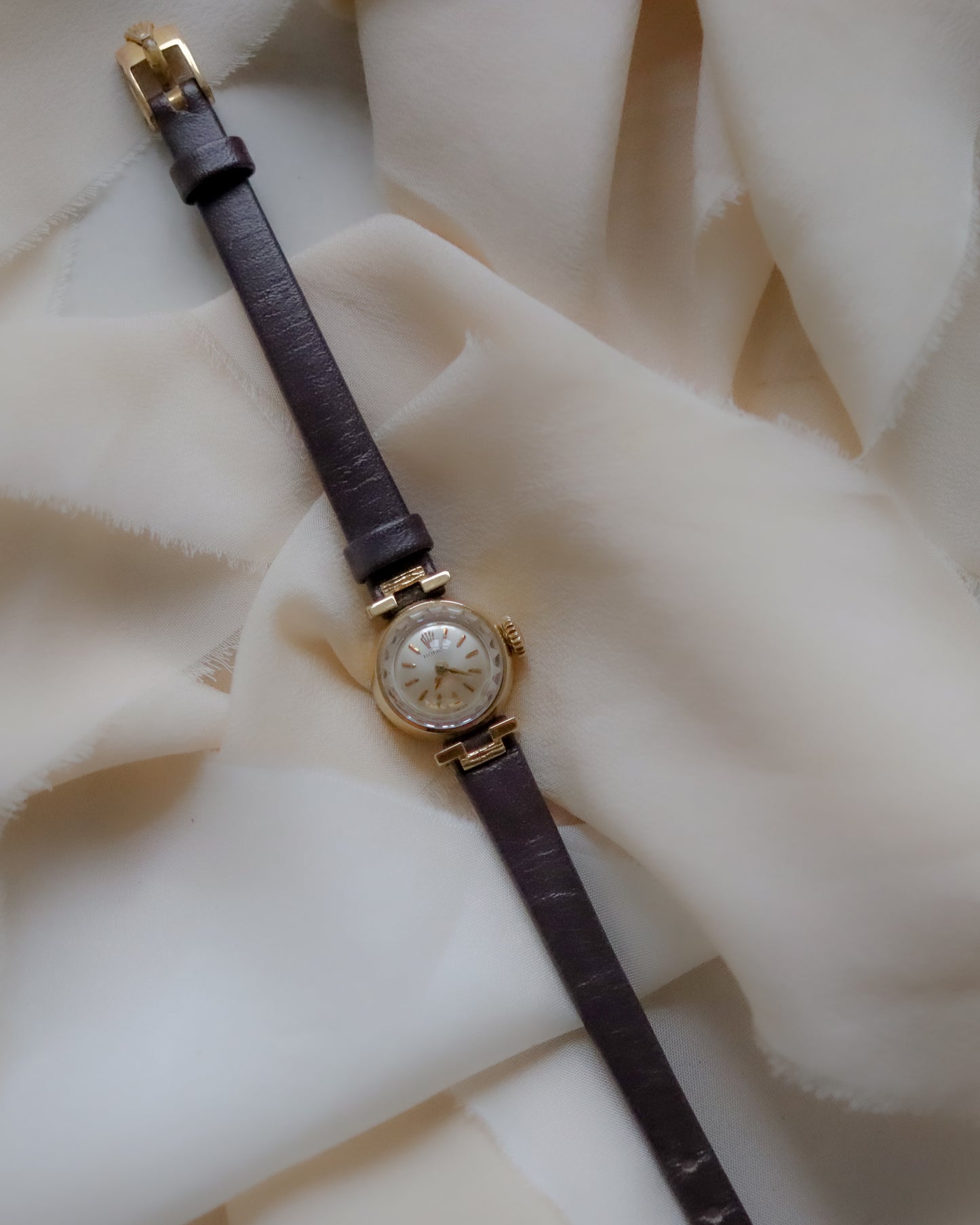 18ct gold Rolex Orchid brown leather watch - late 1960's