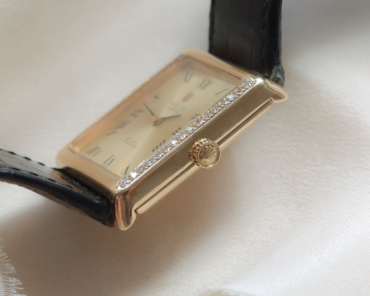 Super rare 18ct gold Rolex diamond Cellini Tank watch from the 1970's