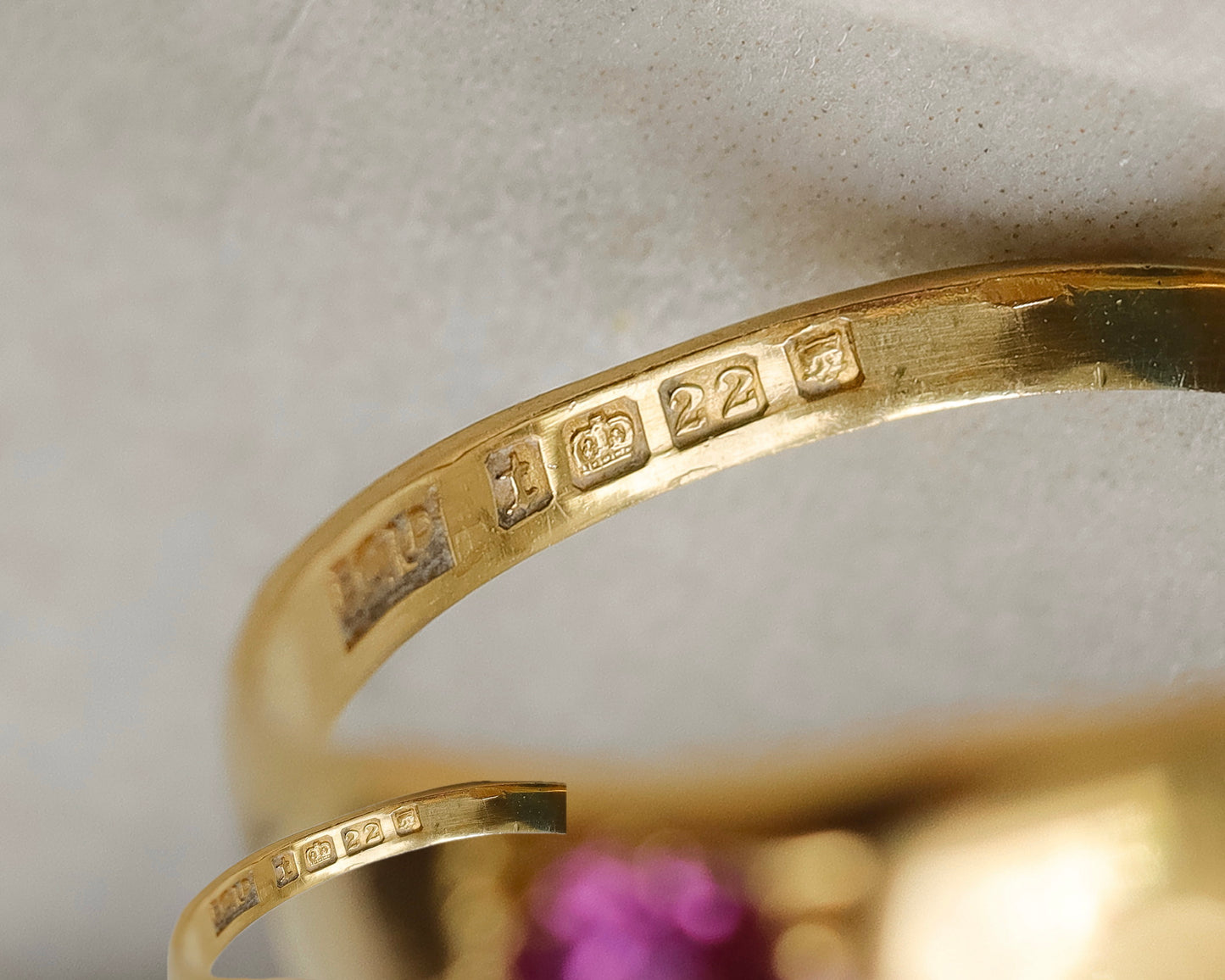 Vintage 22ct Gold Pink Sapphire Signet Ring 1934 - UK J
