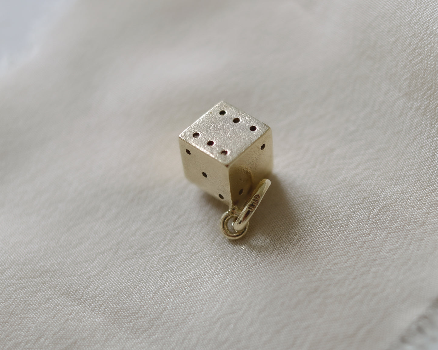 Brushed 9ct Gold Dice Pendant Charm