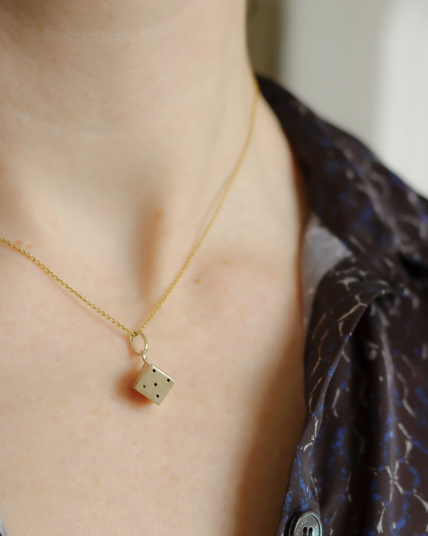 Brushed 9ct Gold Dice Pendant Charm