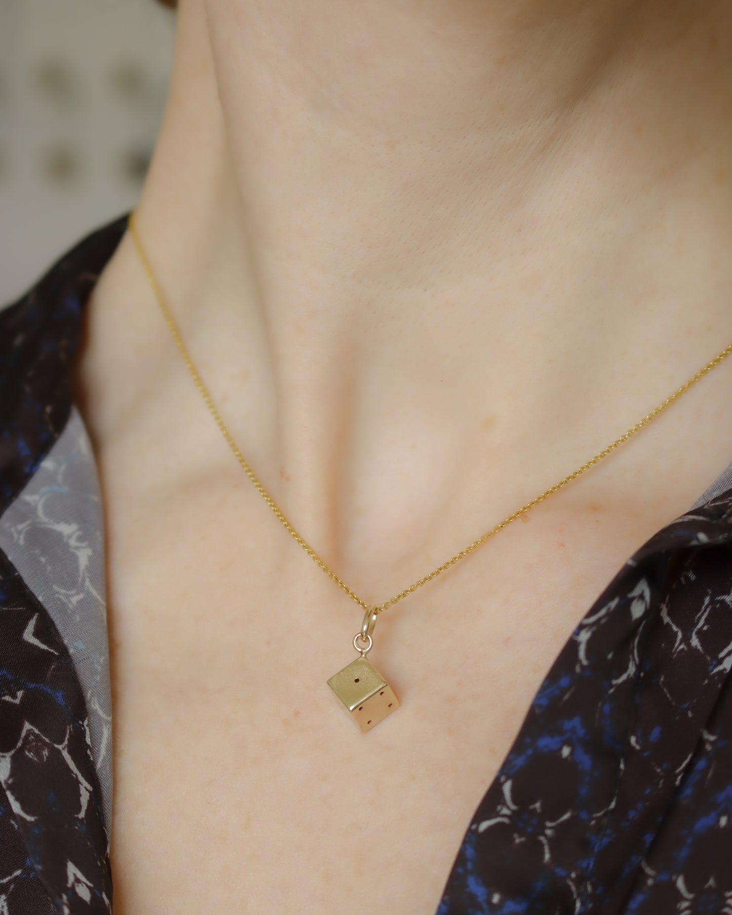 Brushed 9ct Gold Dice Pendant Charm