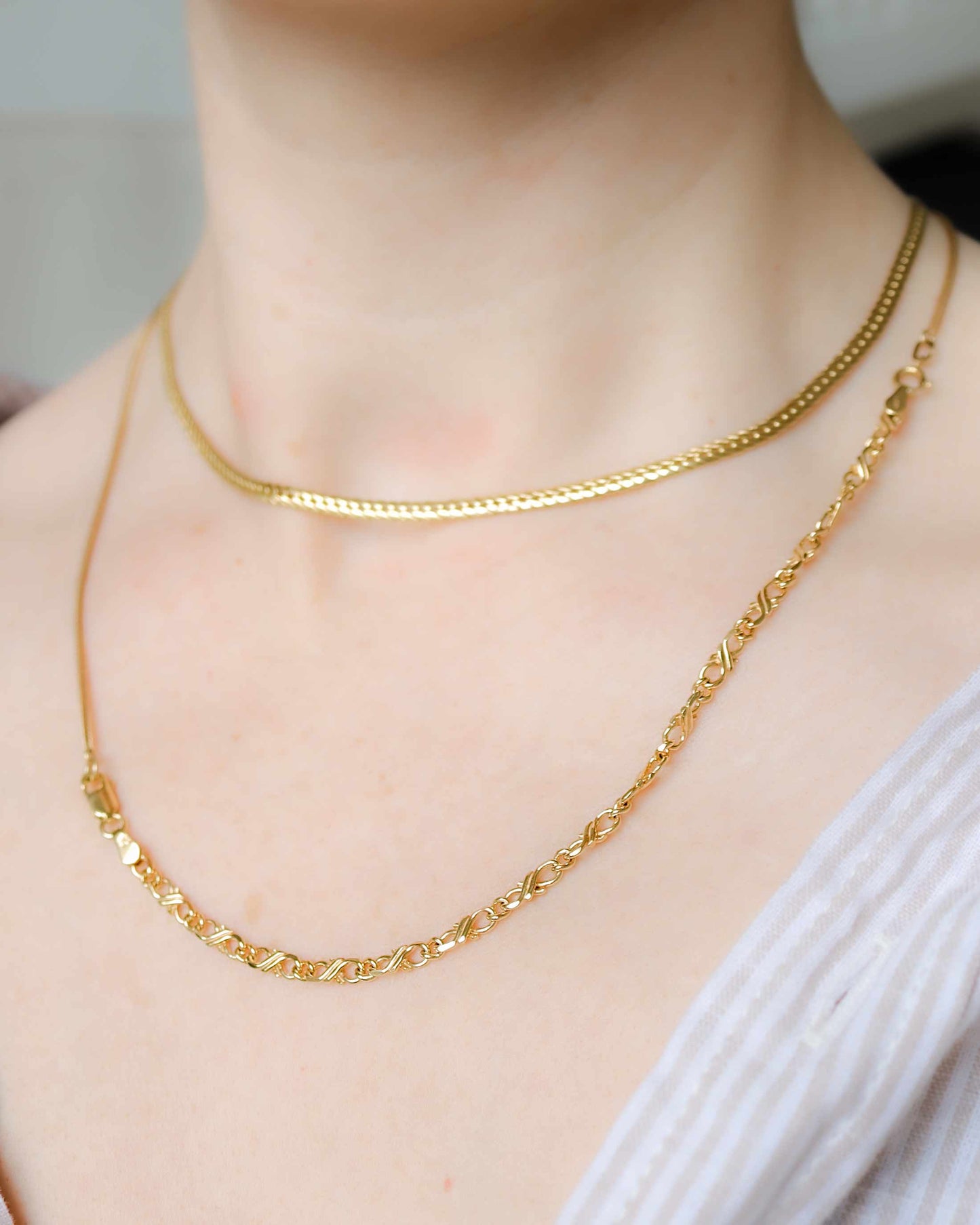 9ct yellow gold fancy link chain and foxtail link chain coupling