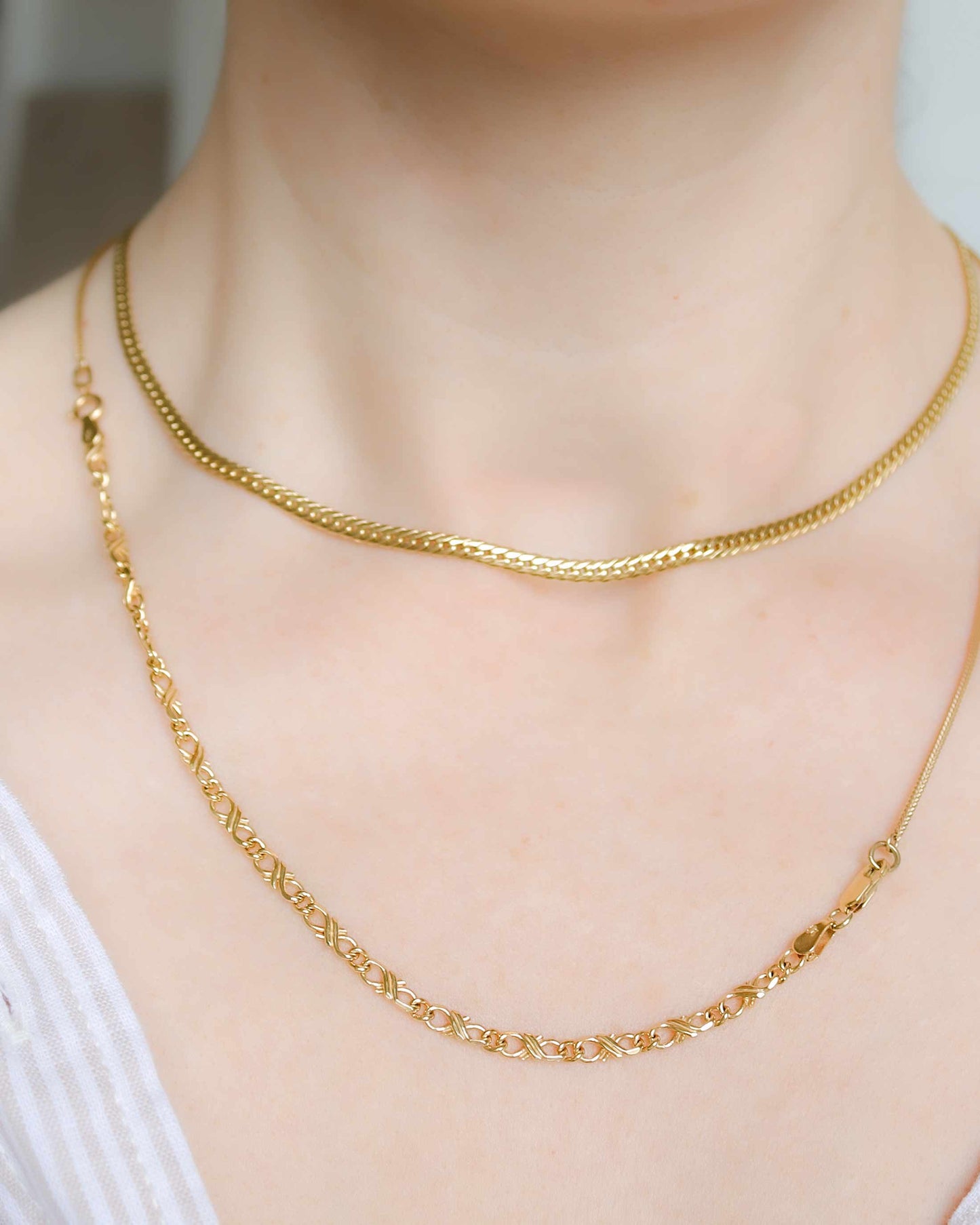 9ct yellow gold fancy link chain and foxtail link chain coupling