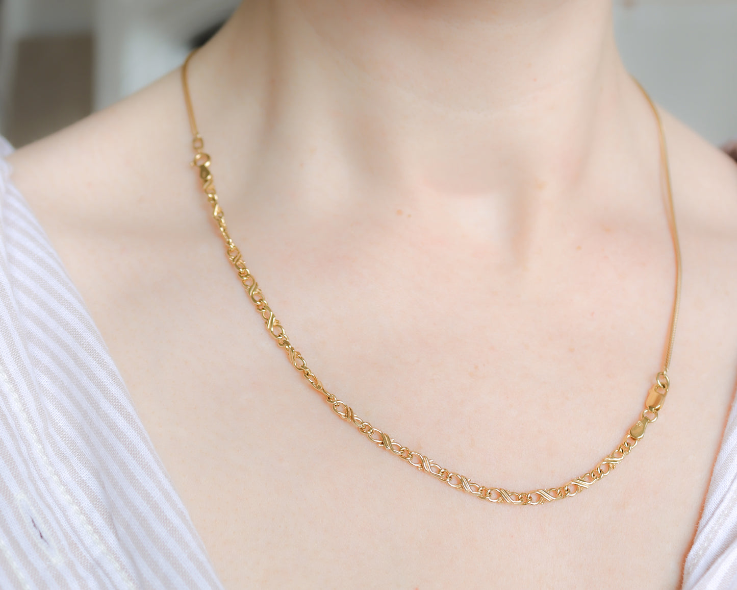 9ct yellow gold fancy link chain and foxtail link chain coupling