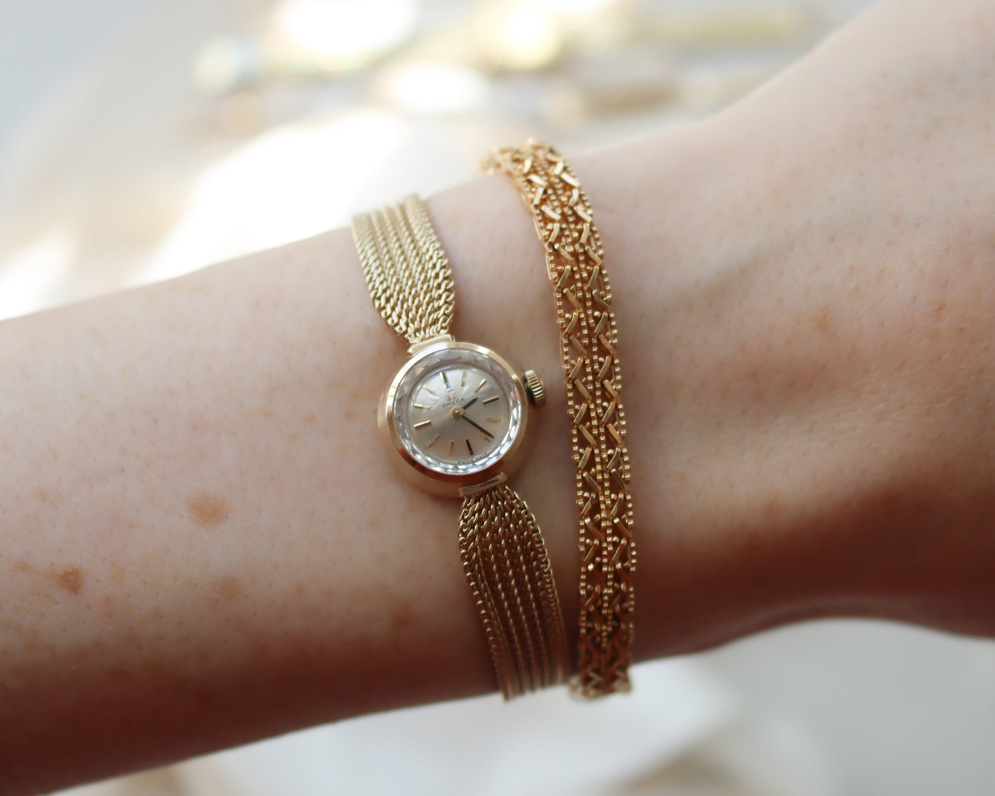 9ct gold Omega watch with mesh bracelet from 1985
