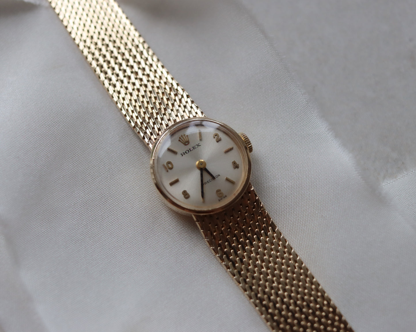 9ct gold mesh strap Rolex precision watch from 1969