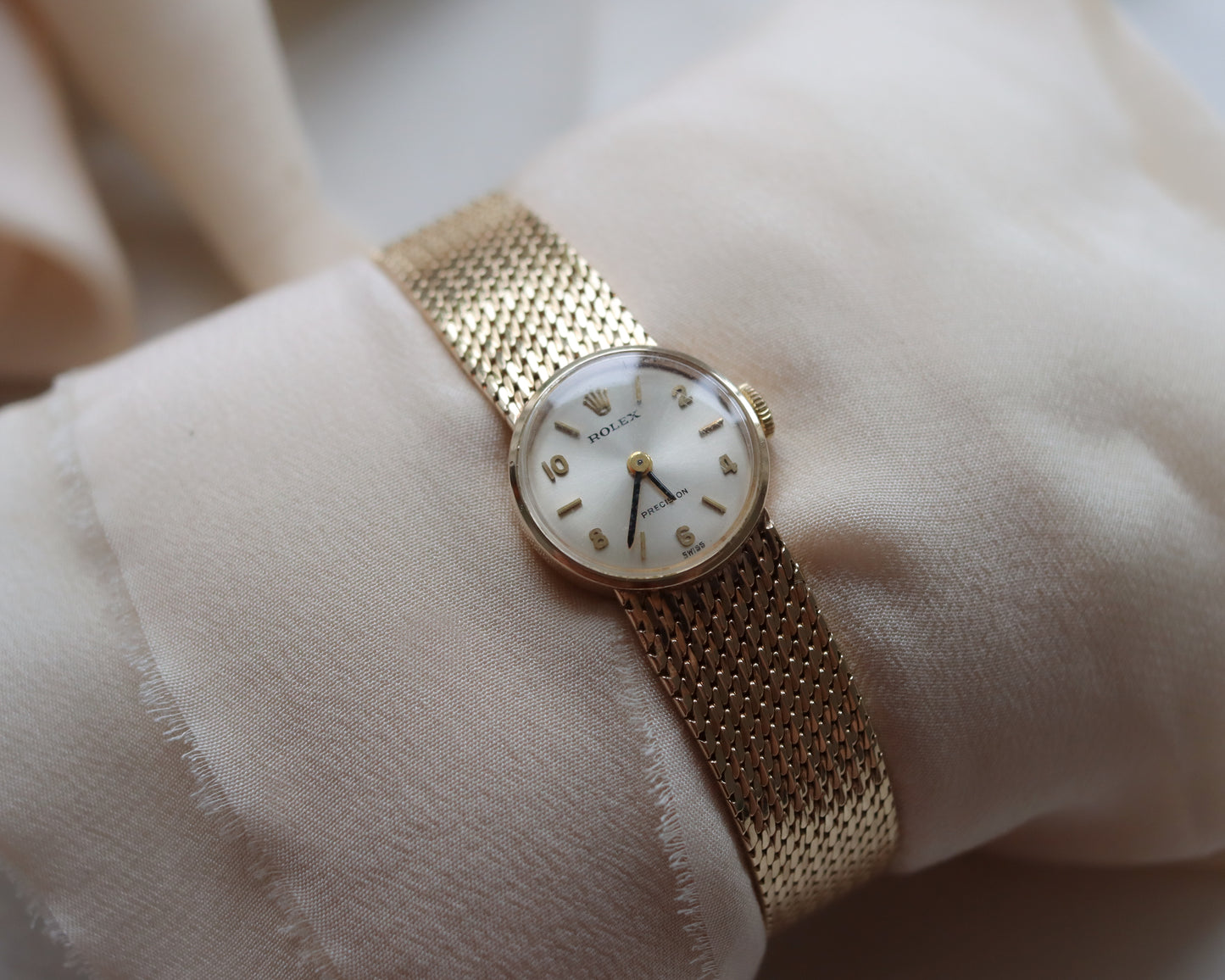 9ct gold mesh strap Rolex precision watch from 1969