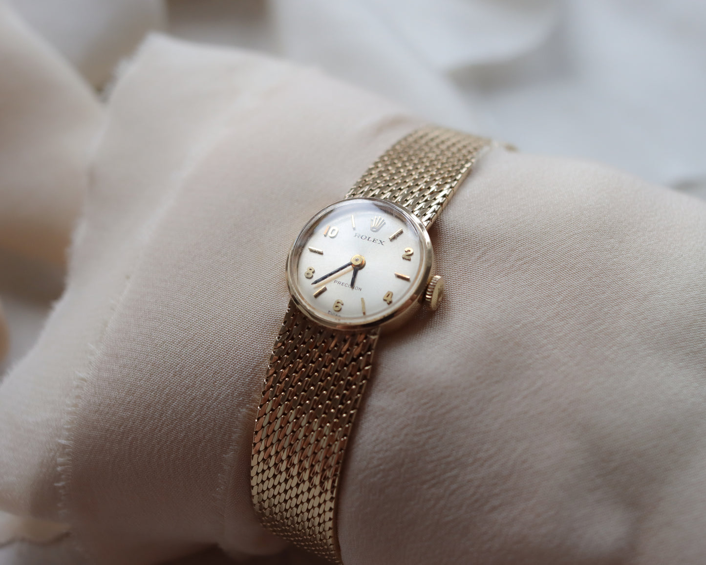 9ct gold mesh strap Rolex precision watch from 1969