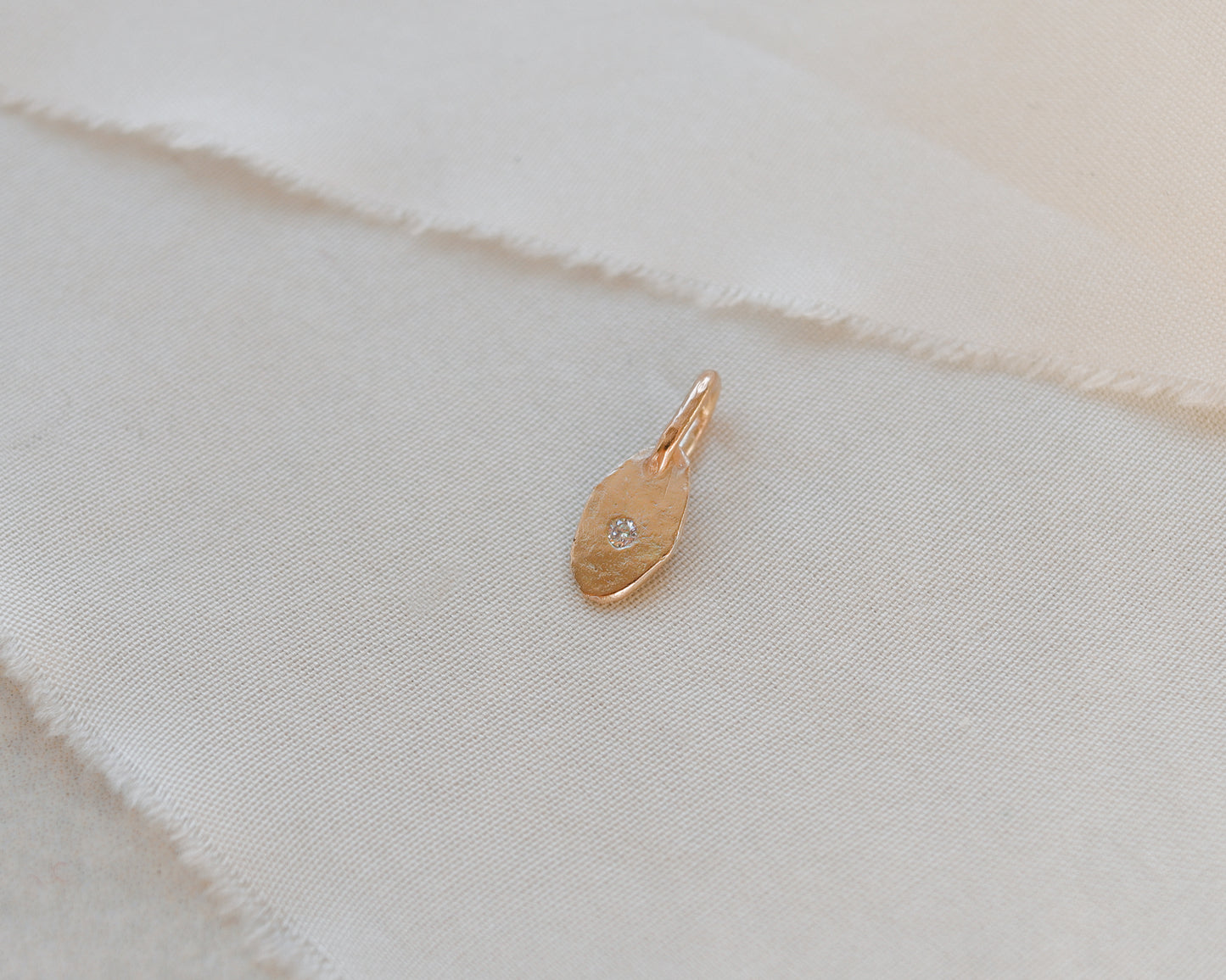9ct rose gold rustic oval smaller diamond charm pendant