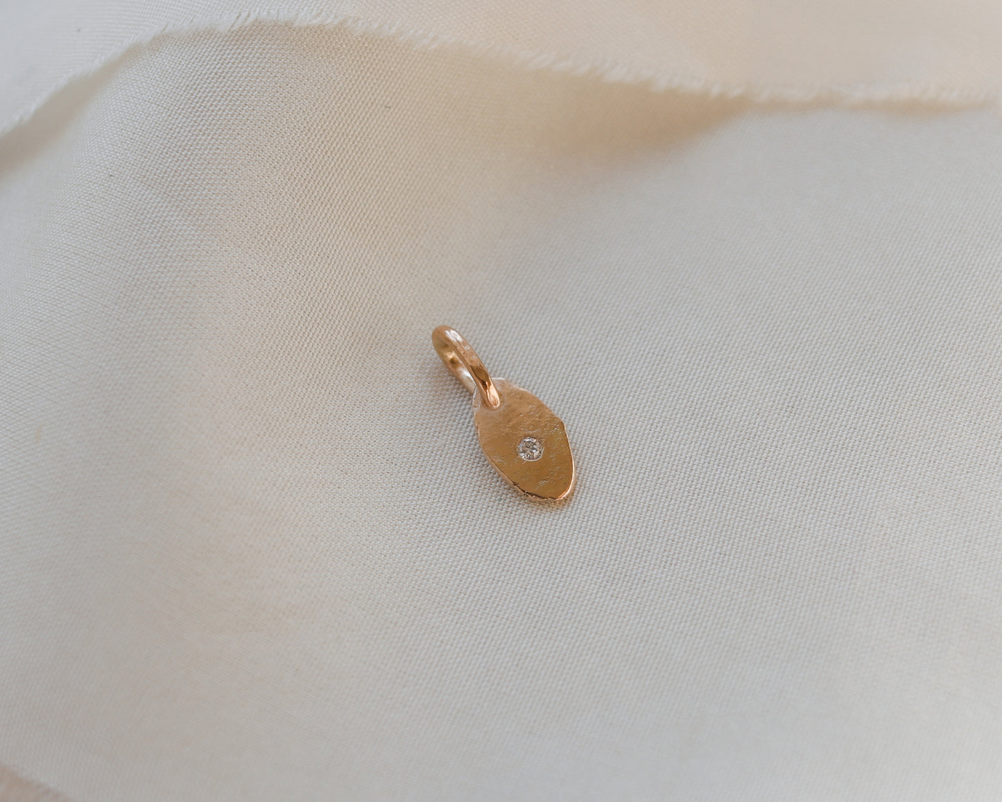 9ct rose gold rustic oval smaller diamond charm pendant