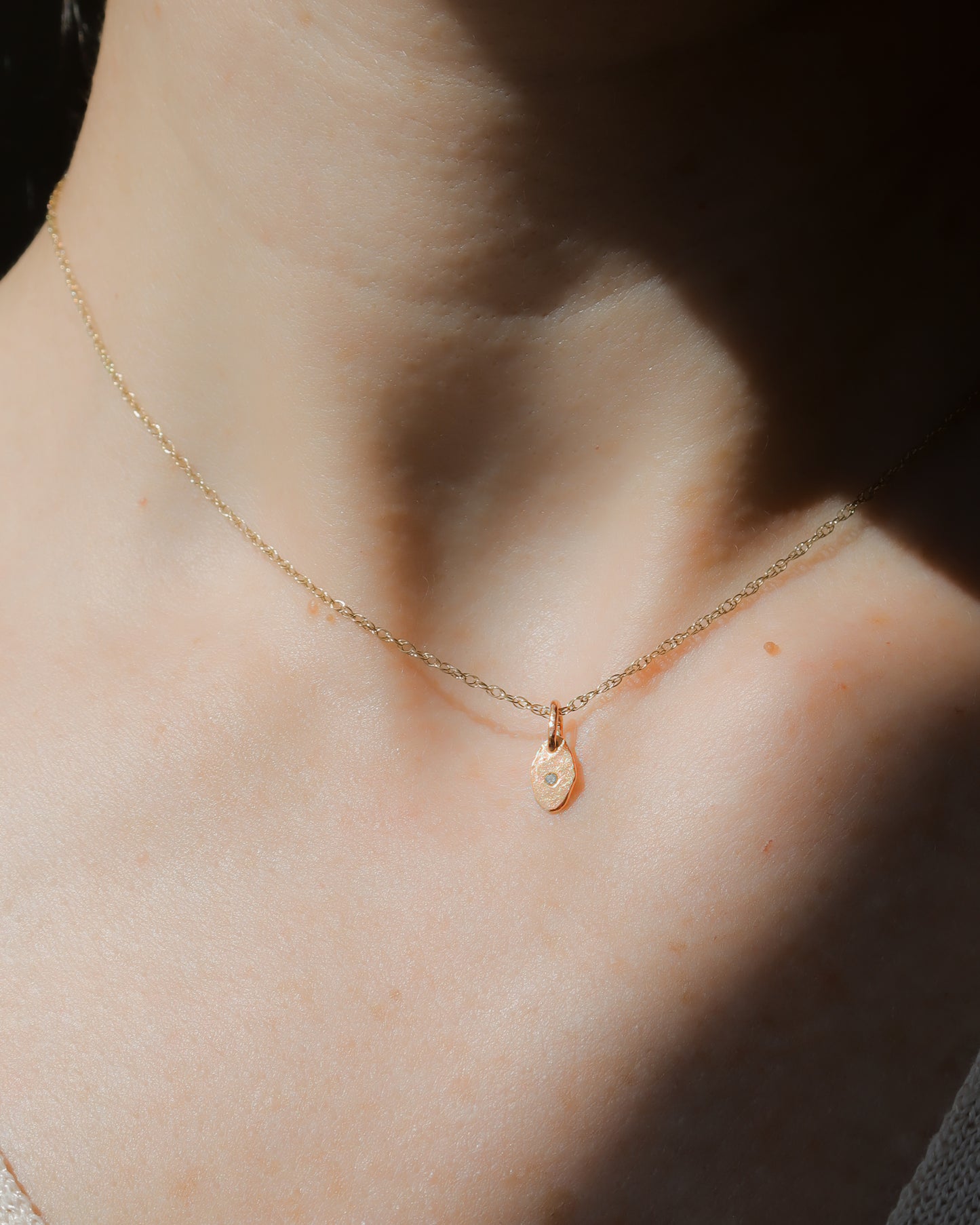 9ct rose gold rustic oval smaller diamond charm pendant