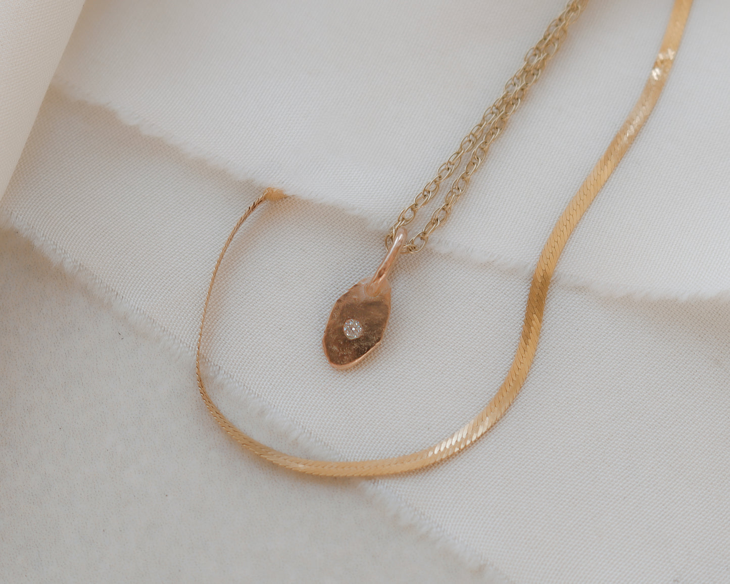 9ct rose gold rustic oval smaller diamond charm pendant