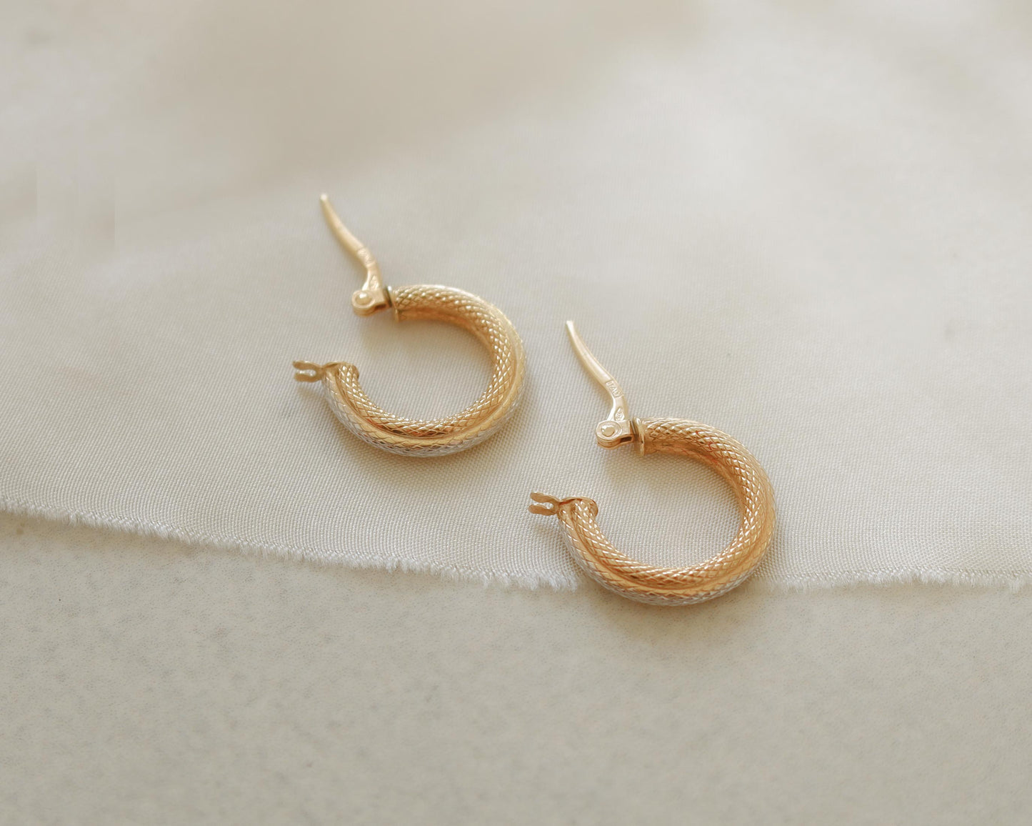 bicolour snakeskin texture hoop earrings in 9ct gold