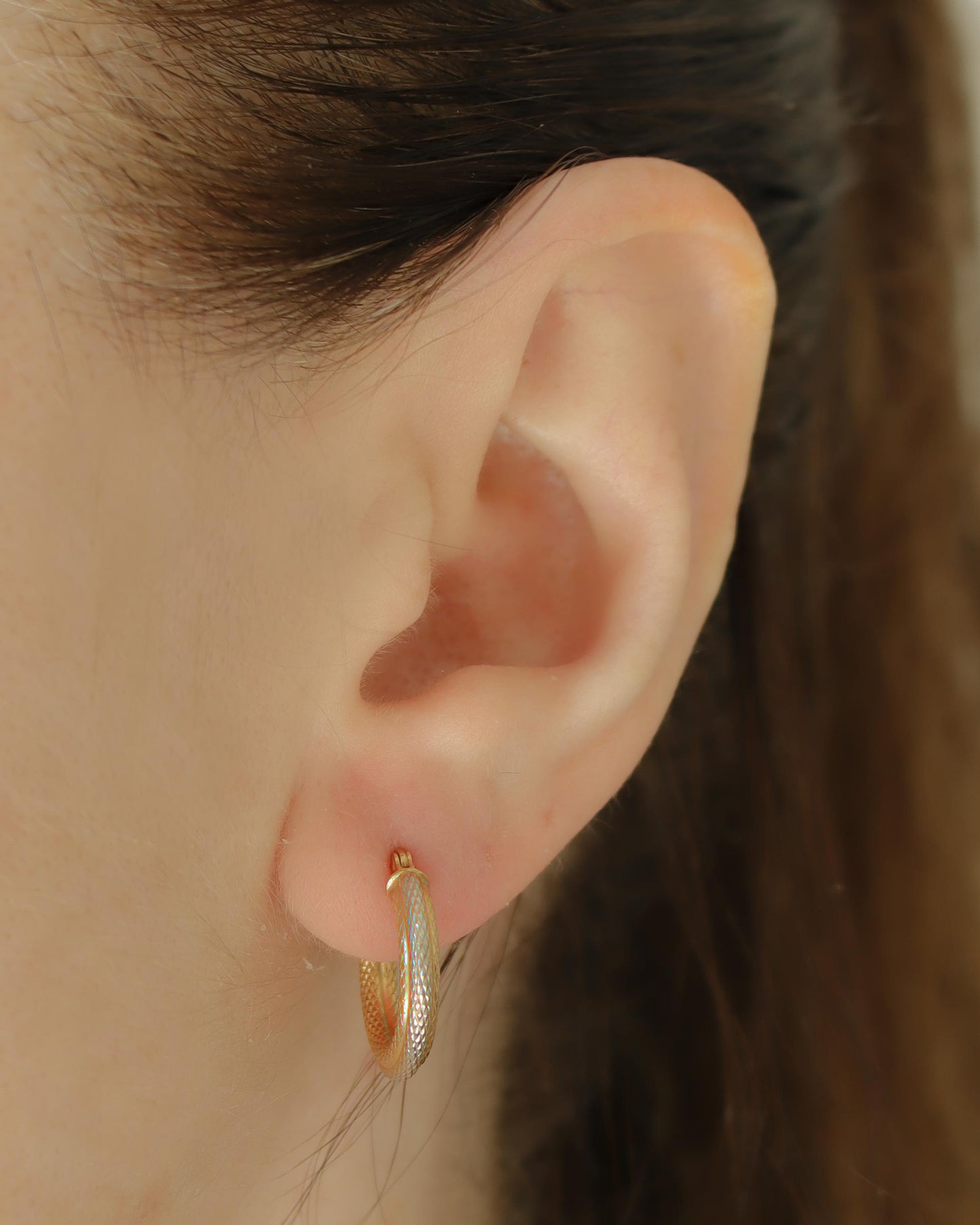 bicolour snakeskin texture hoop earrings in 9ct gold