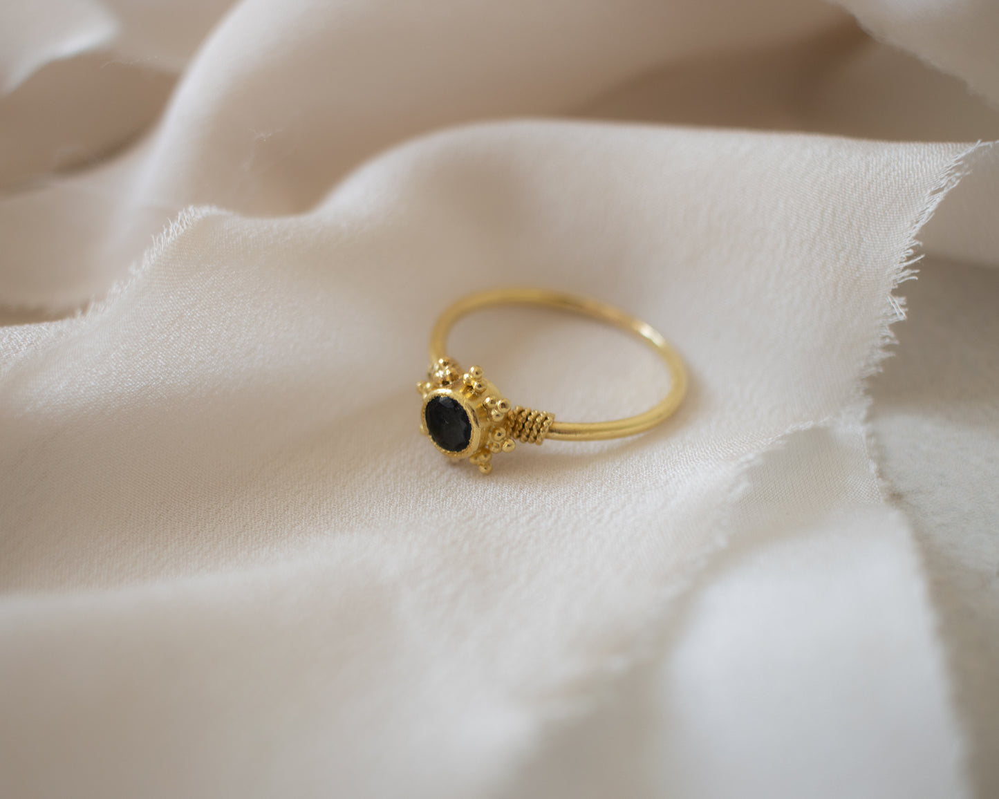 Antique High-Carat Gold Etruscan Revival Sapphire Ring - UK S 1/2