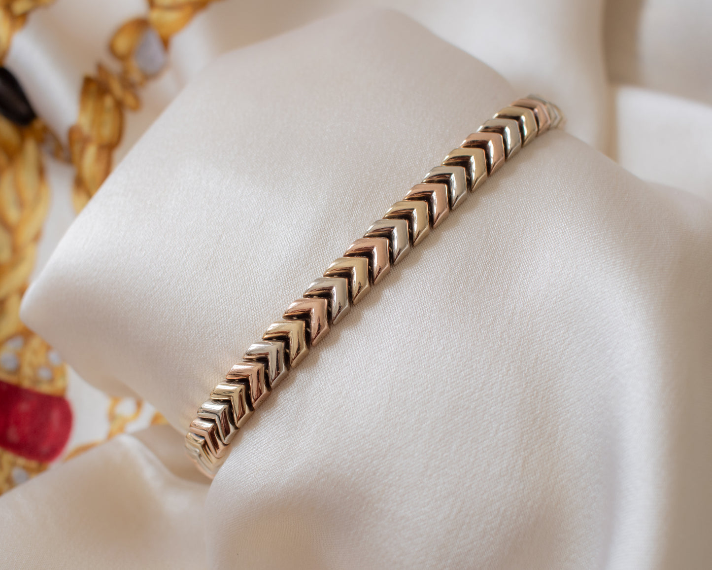 Vintage 1997 9ct Tri-Colour Gold Chevron Bracelet - 13g