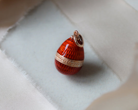 14ct gold red guilloche enamelled imperial egg pendant