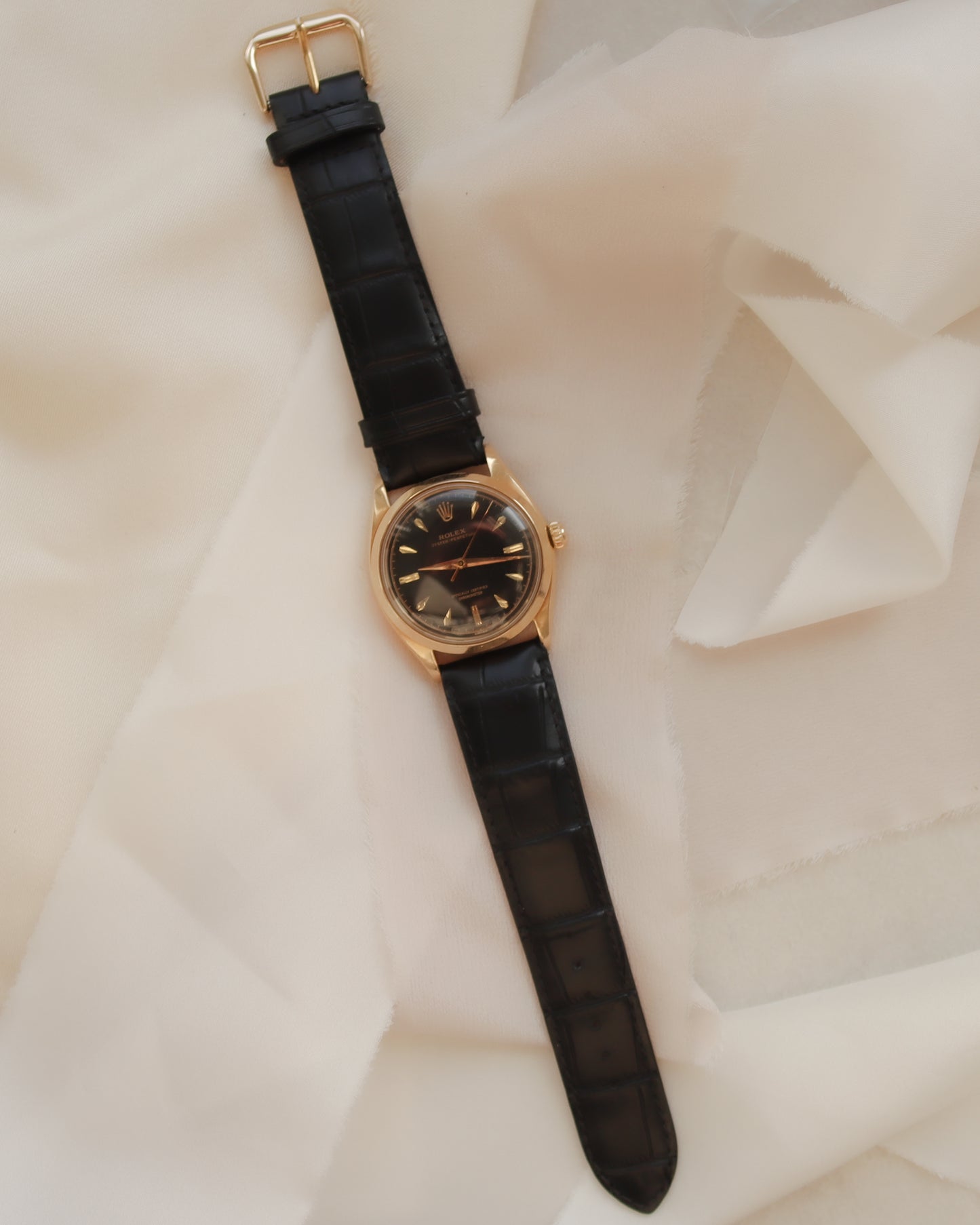 Collectors piece Rolex Oyster Perpetual in 14ct Yellow Gold with Black Gilt Dial - mid 1950's