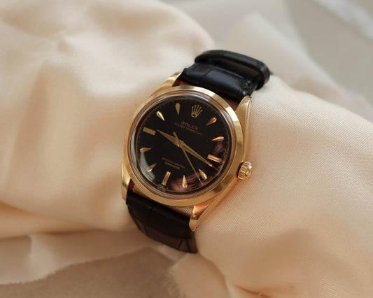 Collectors piece Rolex Oyster Perpetual in 14ct Yellow Gold with Black Gilt Dial - mid 1950's