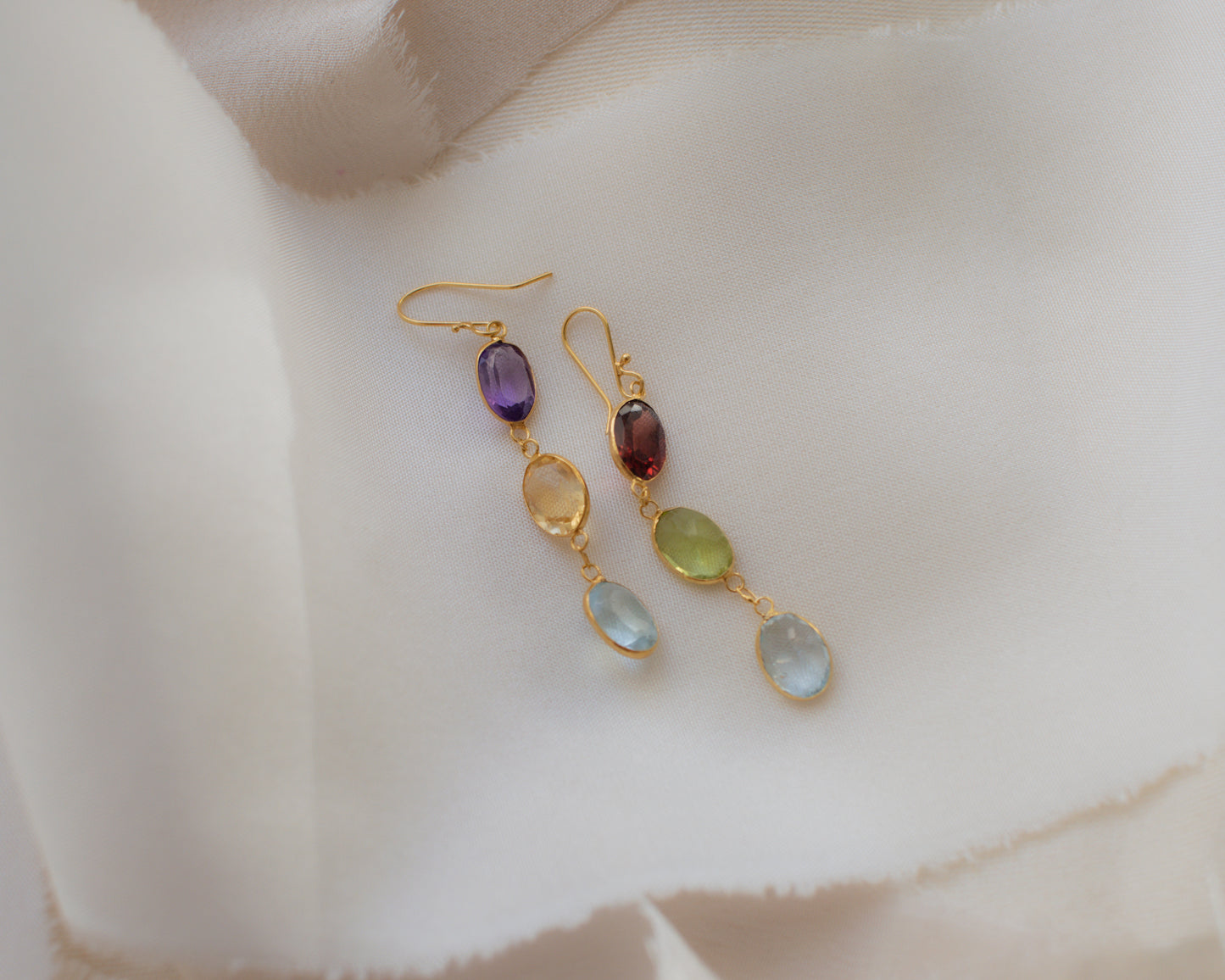 14ct Yellow Gold Multi-Gem Drop Earrings