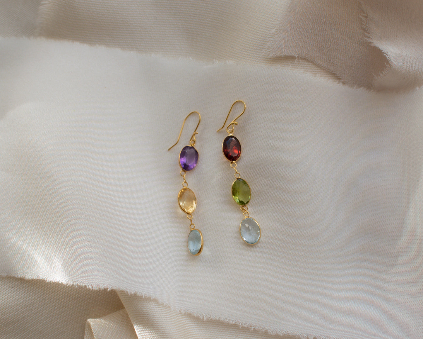 14ct Yellow Gold Multi-Gem Drop Earrings