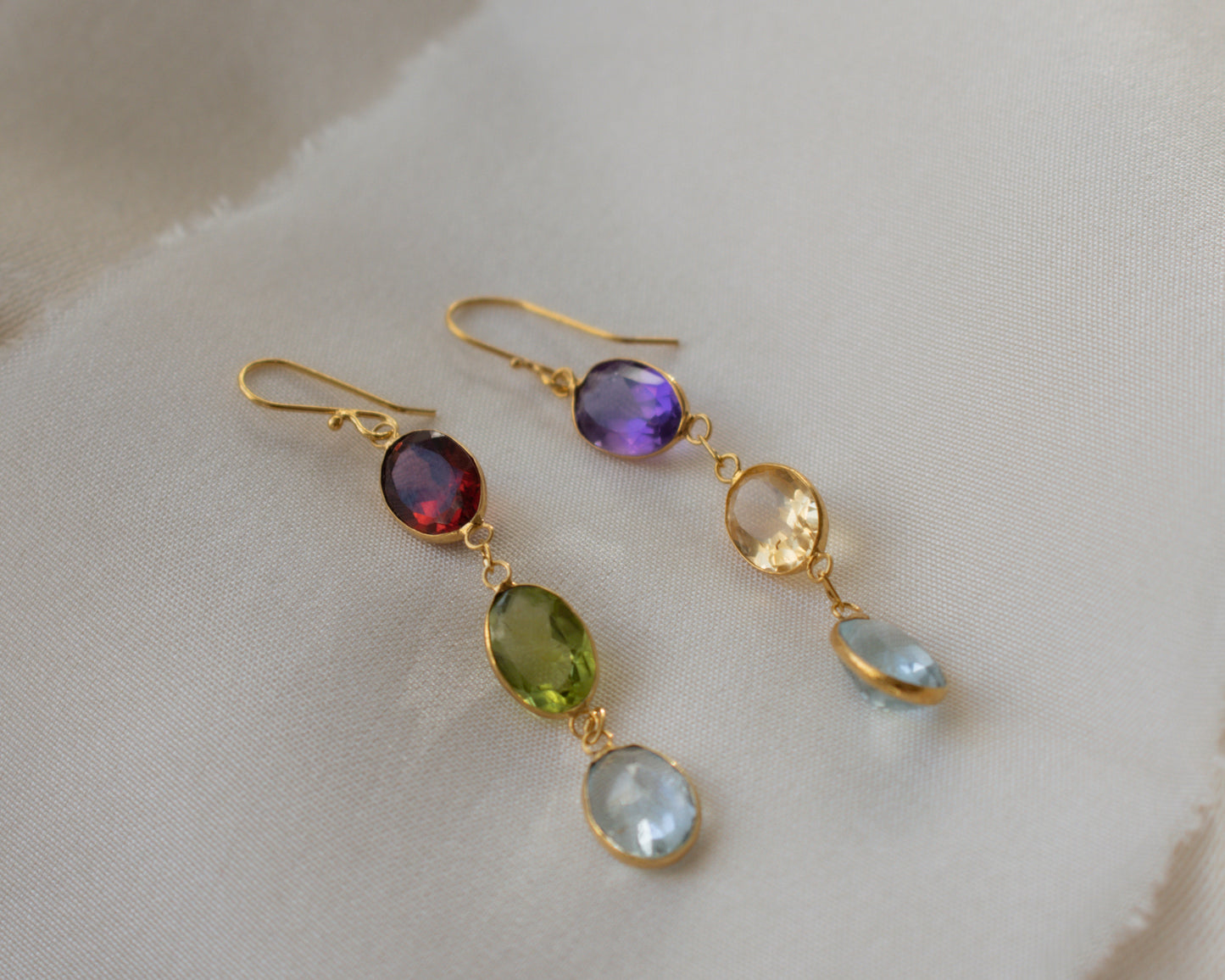14ct Yellow Gold Multi-Gem Drop Earrings