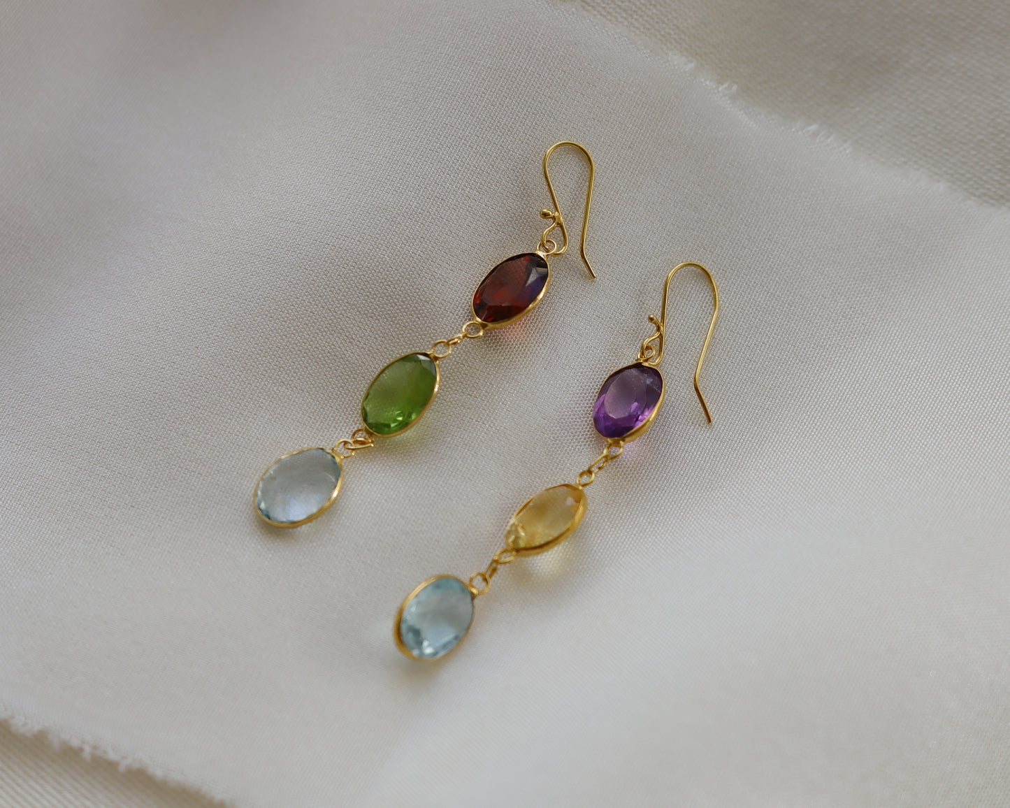 14ct Yellow Gold Multi-Gem Drop Earrings