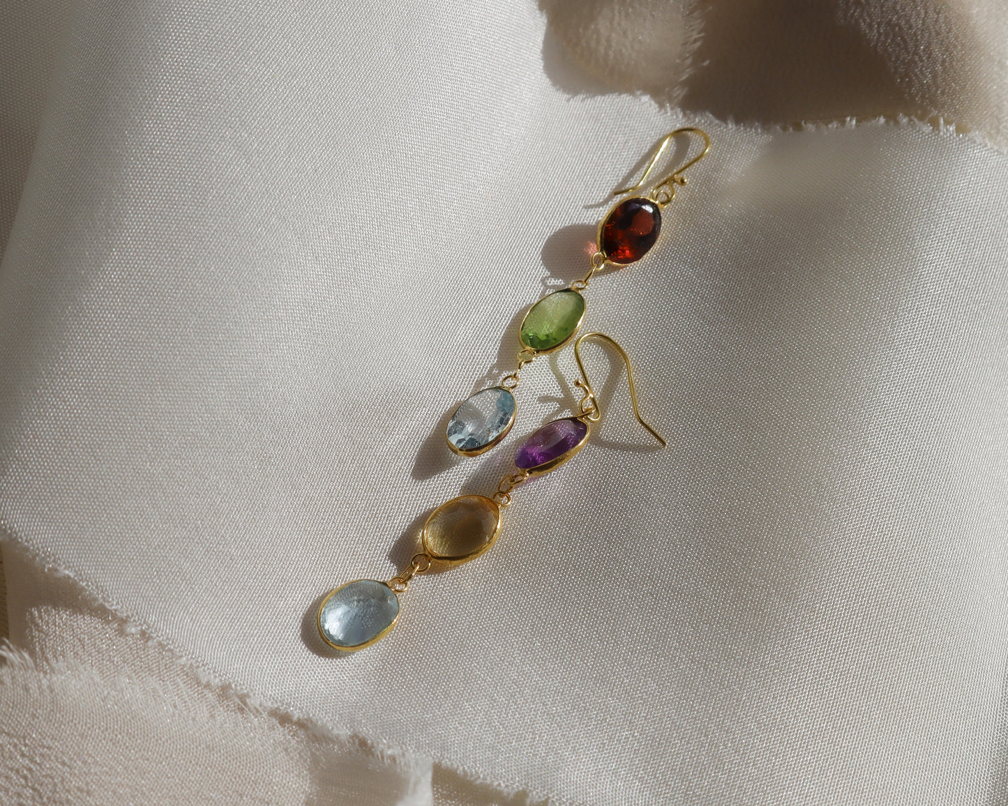 14ct Yellow Gold Multi-Gem Drop Earrings