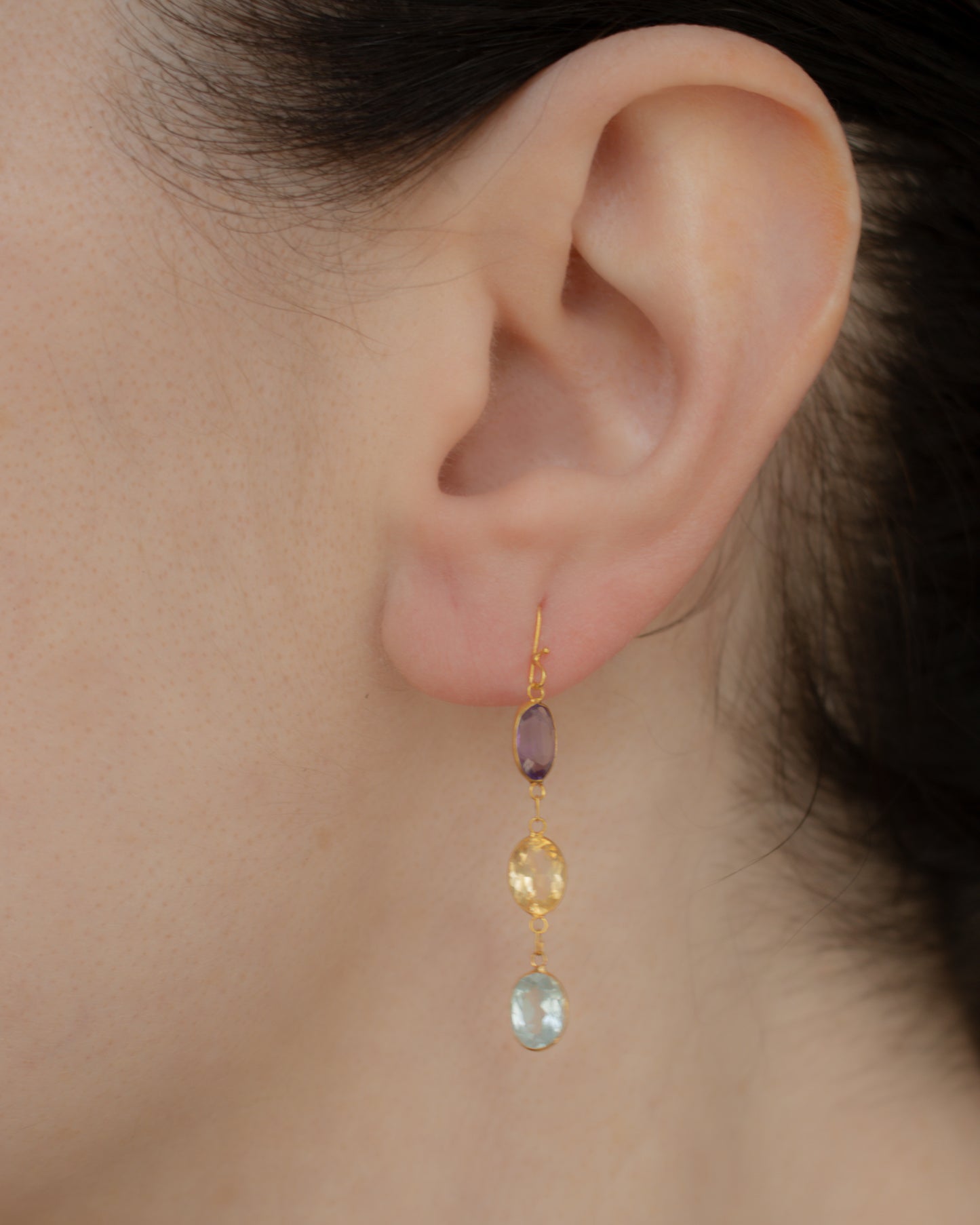14ct Yellow Gold Multi-Gem Drop Earrings