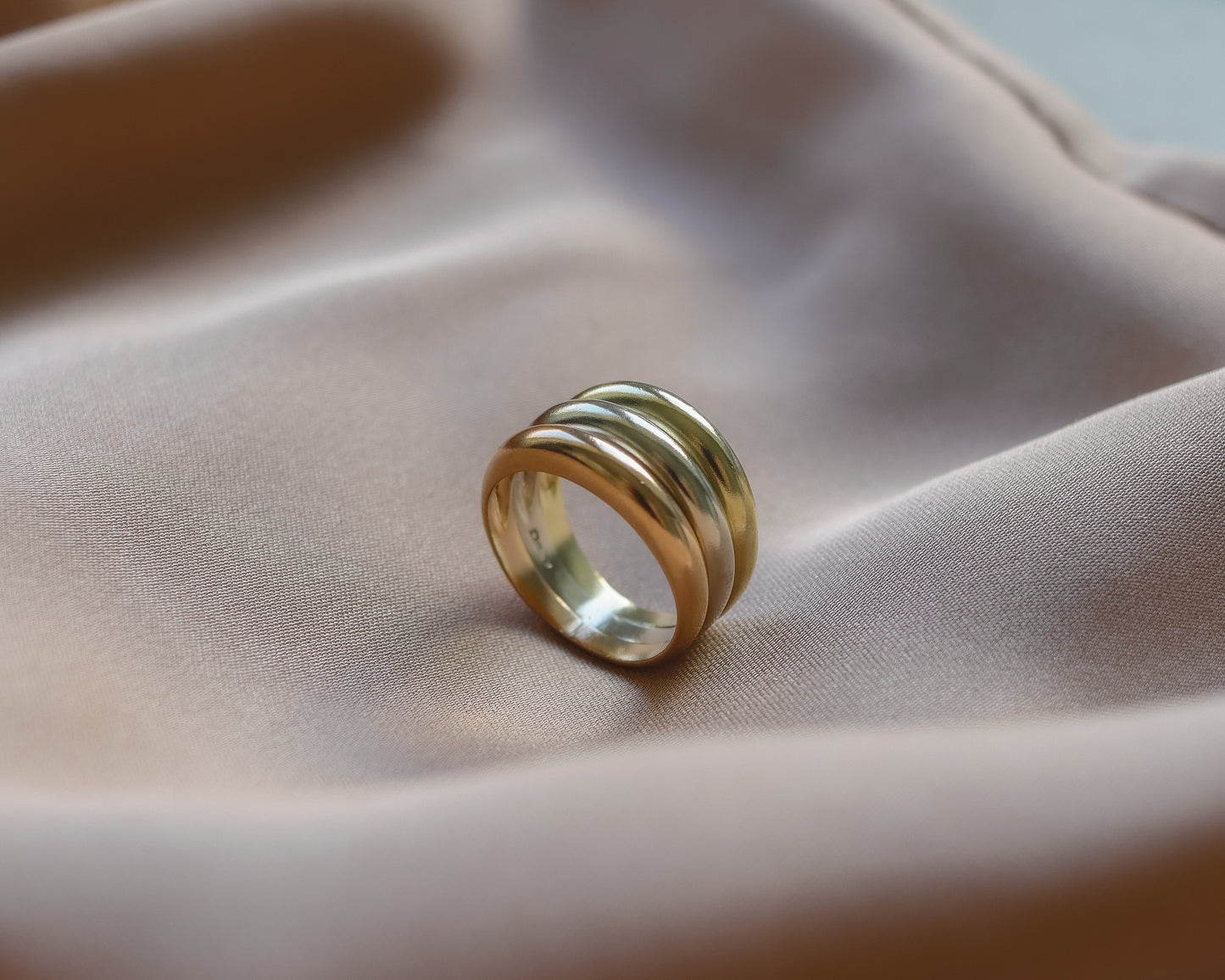 Vintage 14ct Tri-Colour Gold Triple Band Ring - UK N