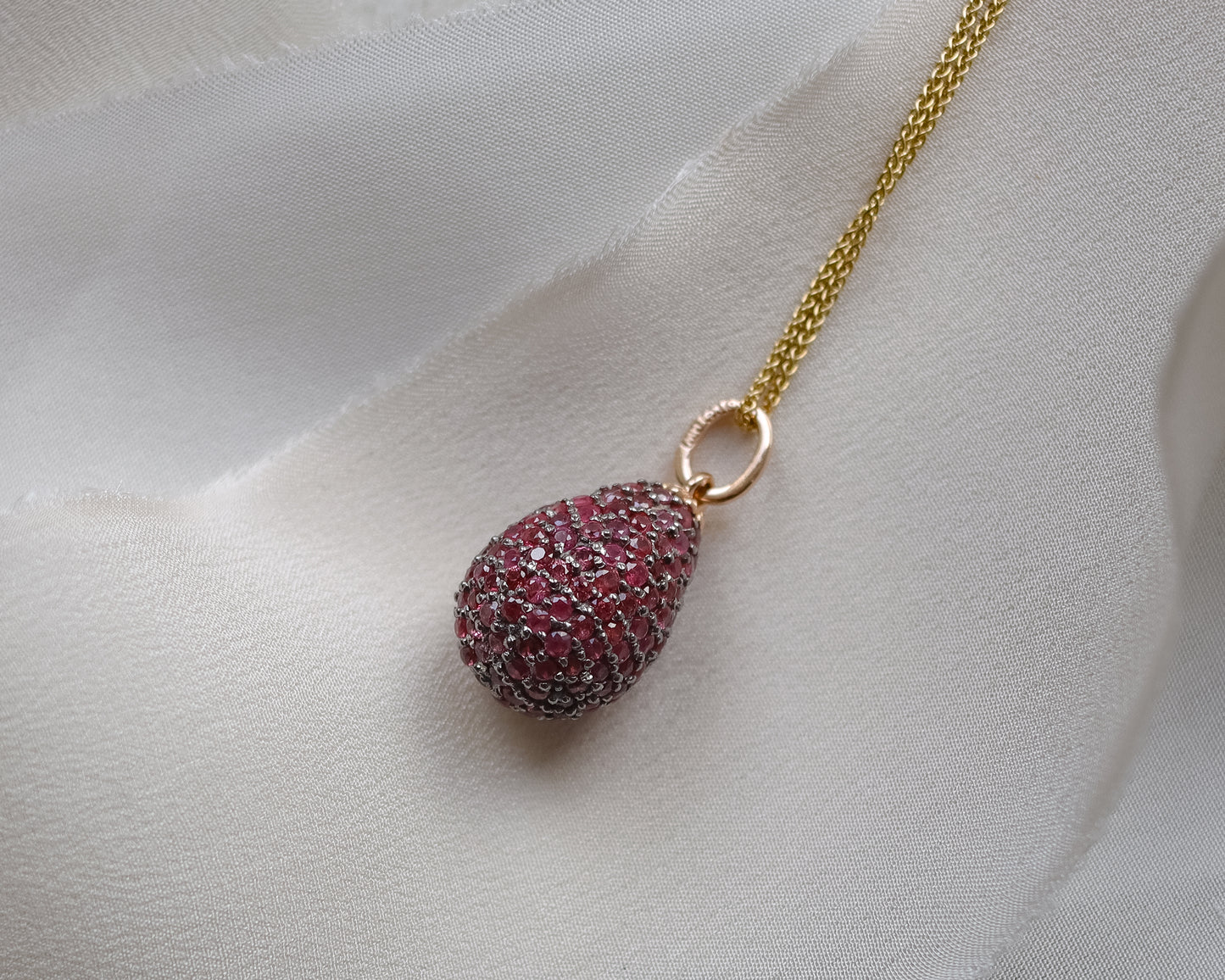 Fabergé-Style Ruby Pavé Egg Pendant, 14ct Gold