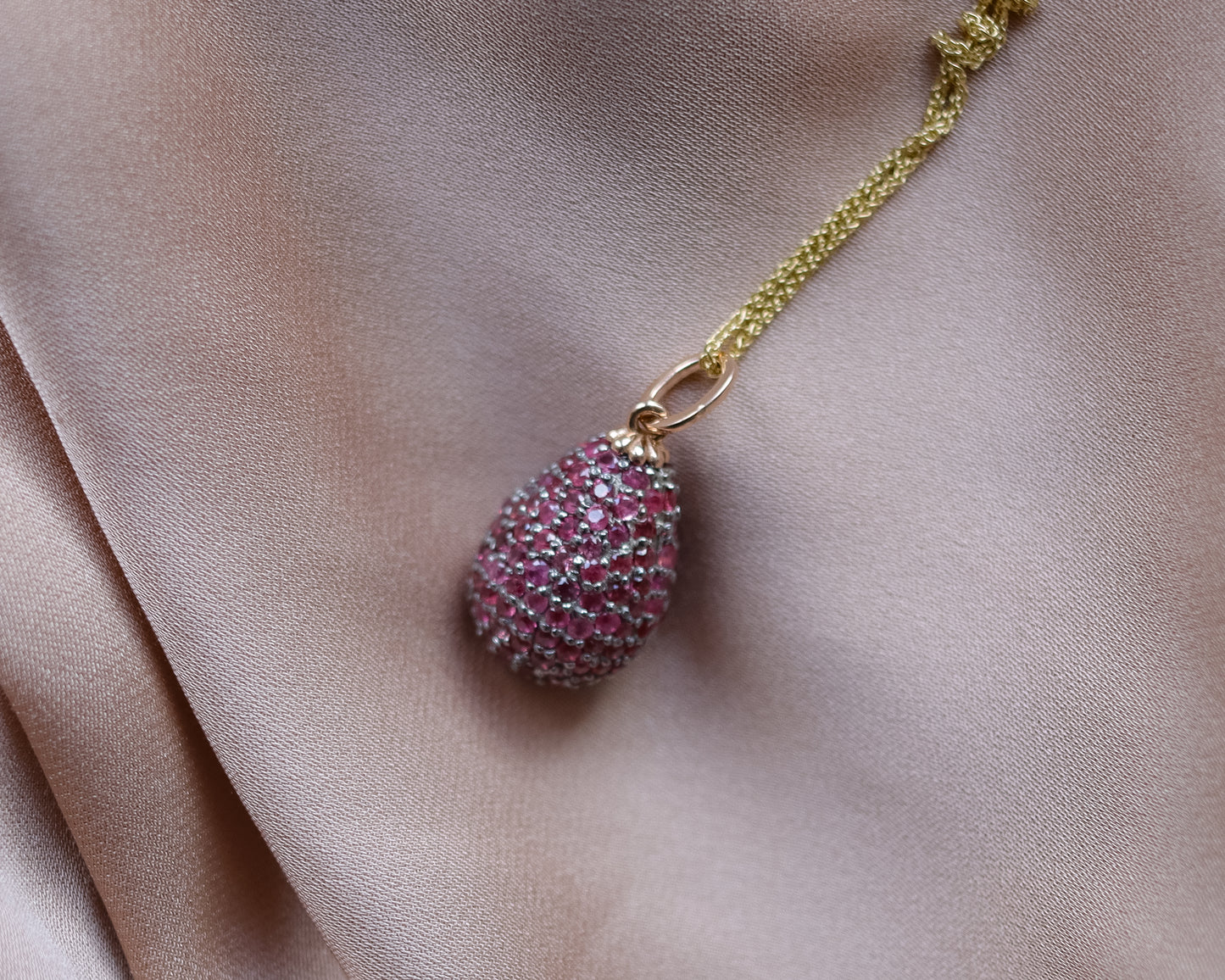 Fabergé-Style Ruby Pavé Egg Pendant, 14ct Gold