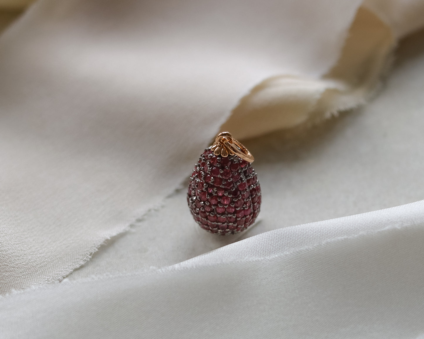 Fabergé-Style Ruby Pavé Egg Pendant, 14ct Gold