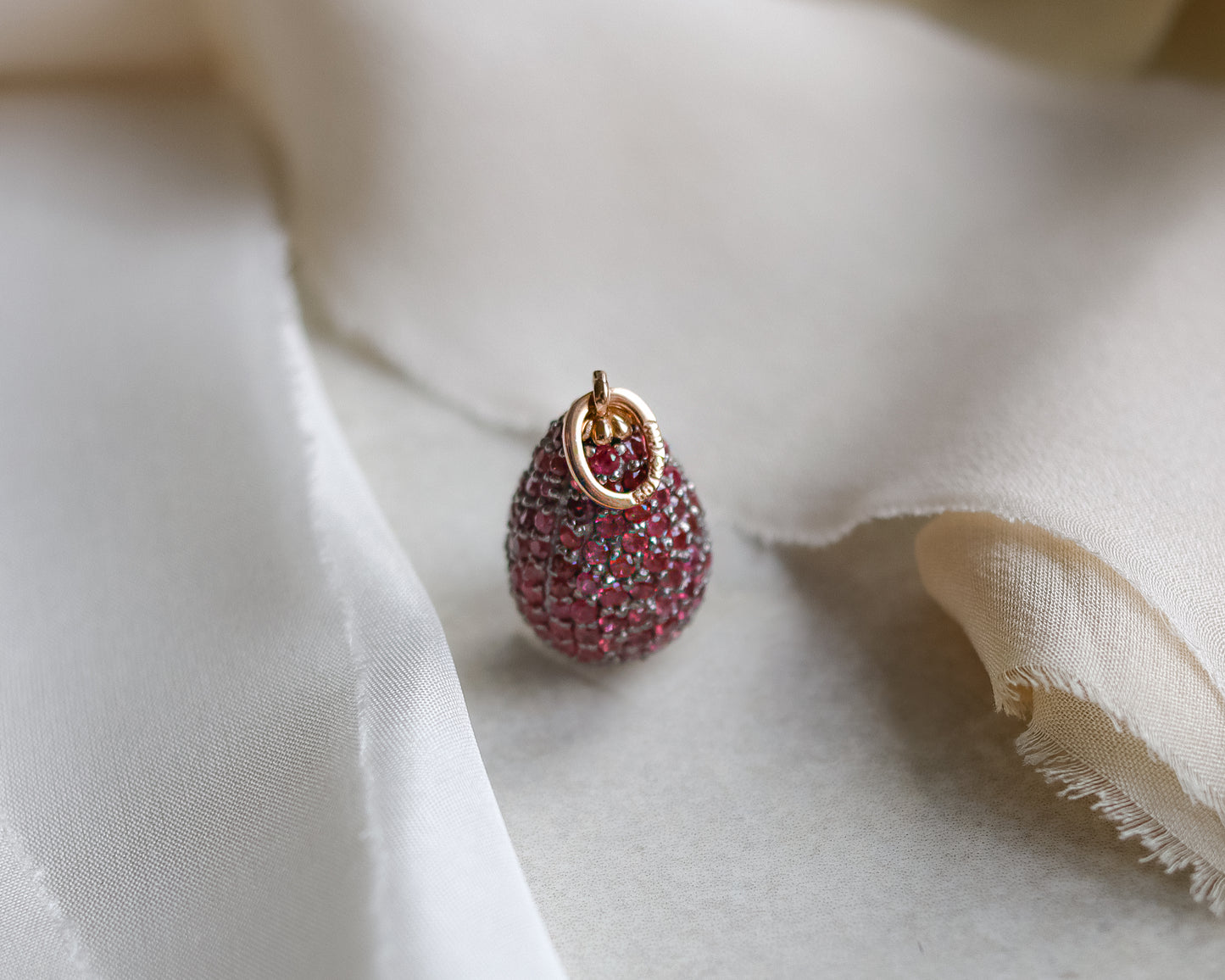 Fabergé-Style Ruby Pavé Egg Pendant, 14ct Gold