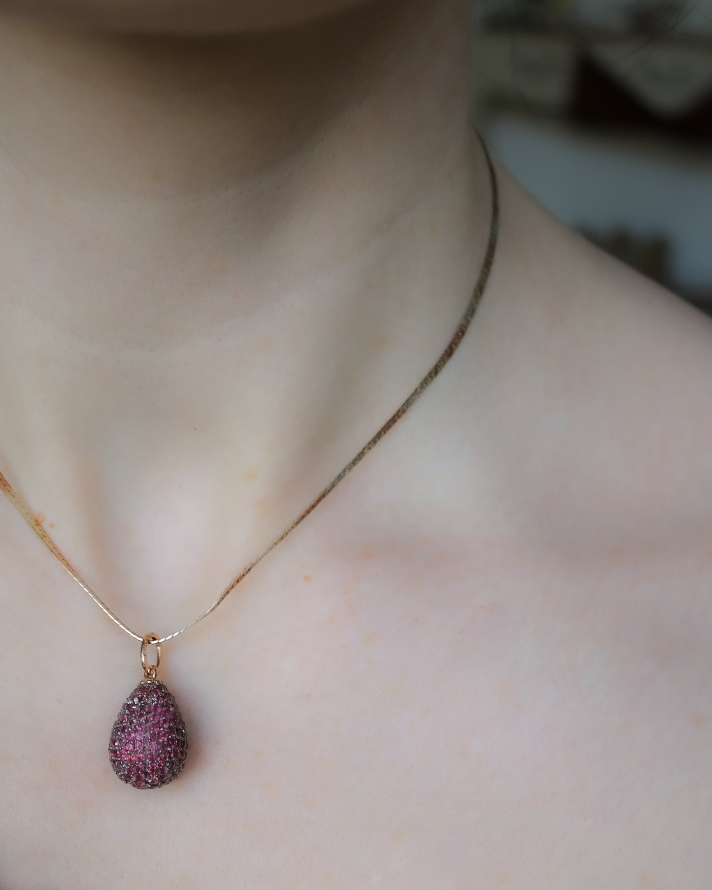 Fabergé-Style Ruby Pavé Egg Pendant, 14ct Gold