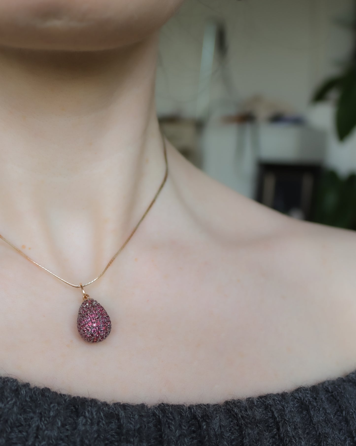 Fabergé-Style Ruby Pavé Egg Pendant, 14ct Gold