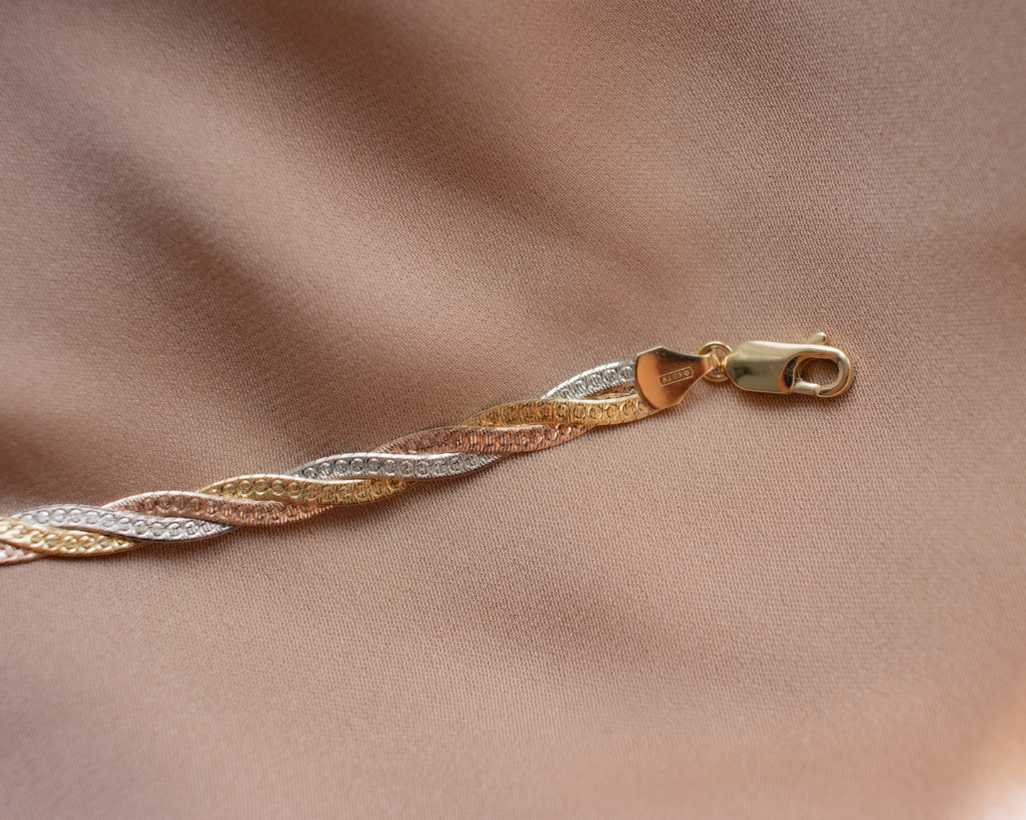 Vintage Italian 14ct Tri-Colour Gold Lattice Twist Necklace