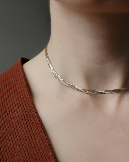 Vintage Italian 14ct Tri-Colour Gold Lattice Twist Necklace