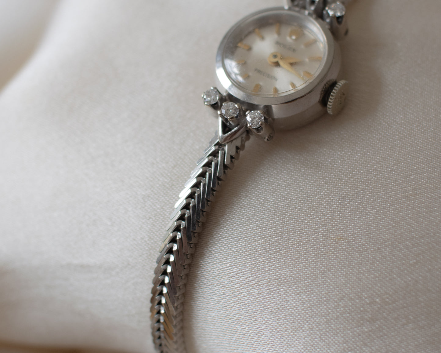 Vintage 1963 Rolex Precision 18ct White Gold Diamond Cocktail Watch