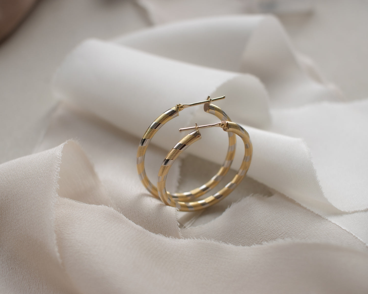 Solid 18ct Bi-Colour Gold Candy Cane Hoop Earrings