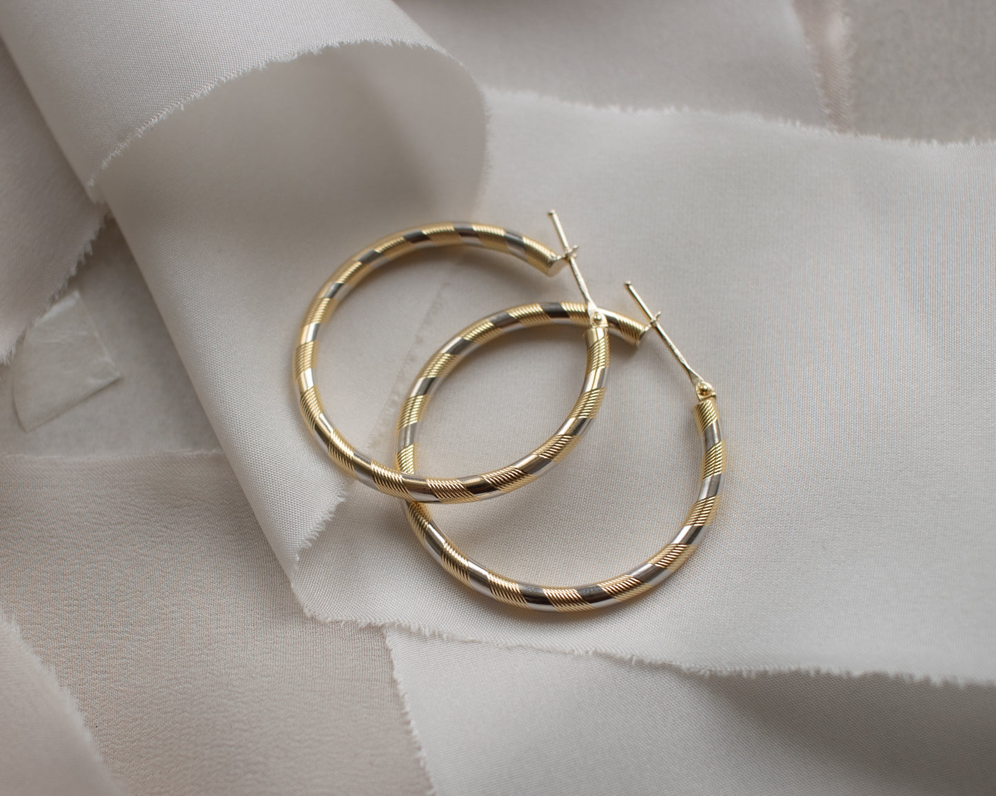 Solid 18ct Bi-Colour Gold Candy Cane Hoop Earrings