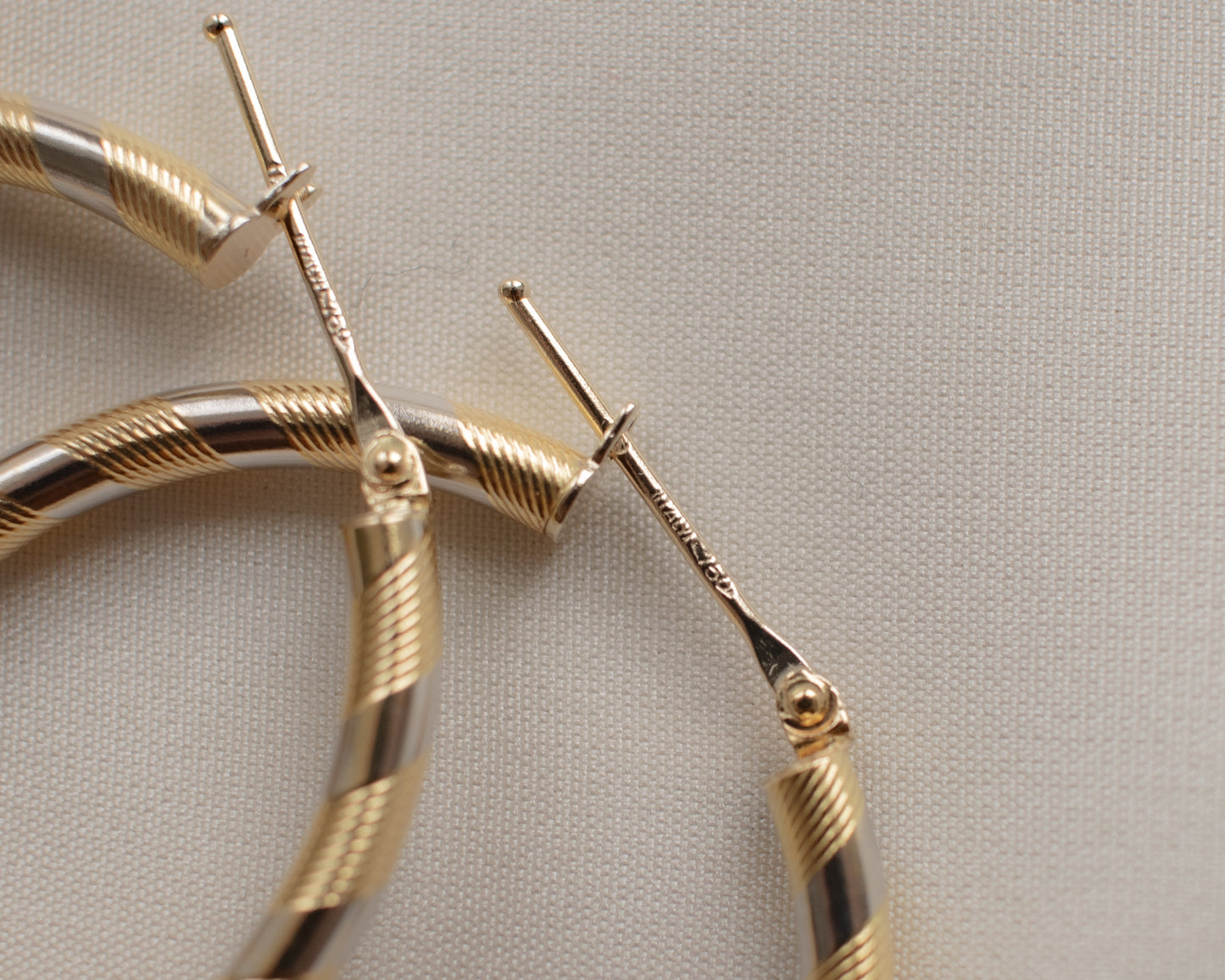 Solid 18ct Bi-Colour Gold Candy Cane Hoop Earrings