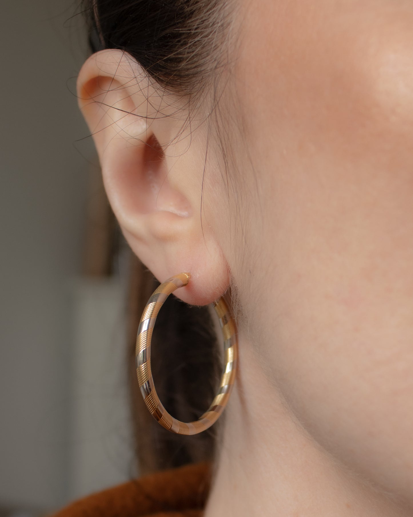 Solid 18ct Bi-Colour Gold Candy Cane Hoop Earrings