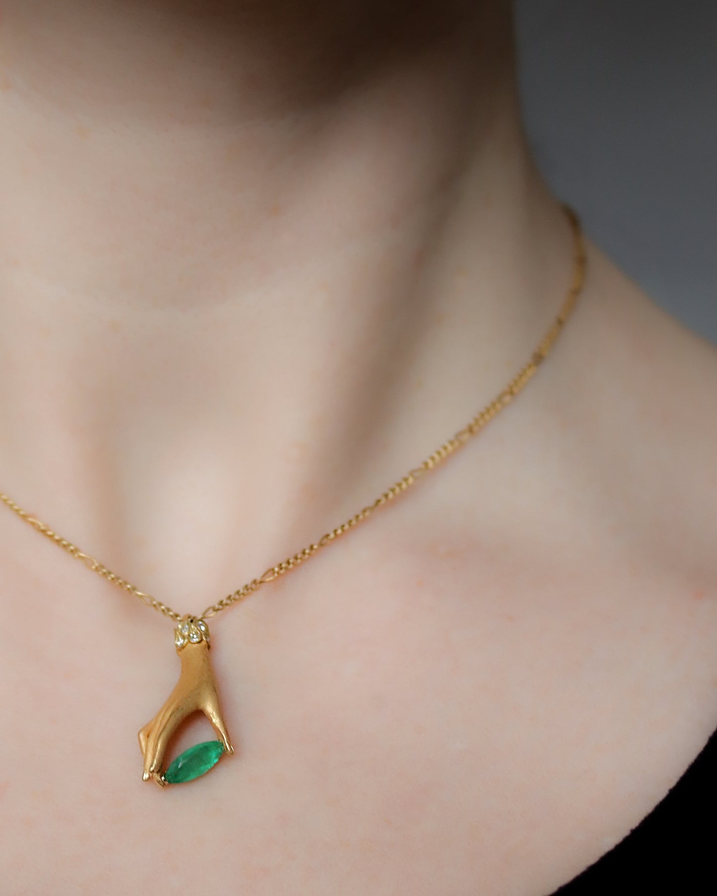 18ct gold Carrera y Carrera emerald and diamond hand pendant necklace