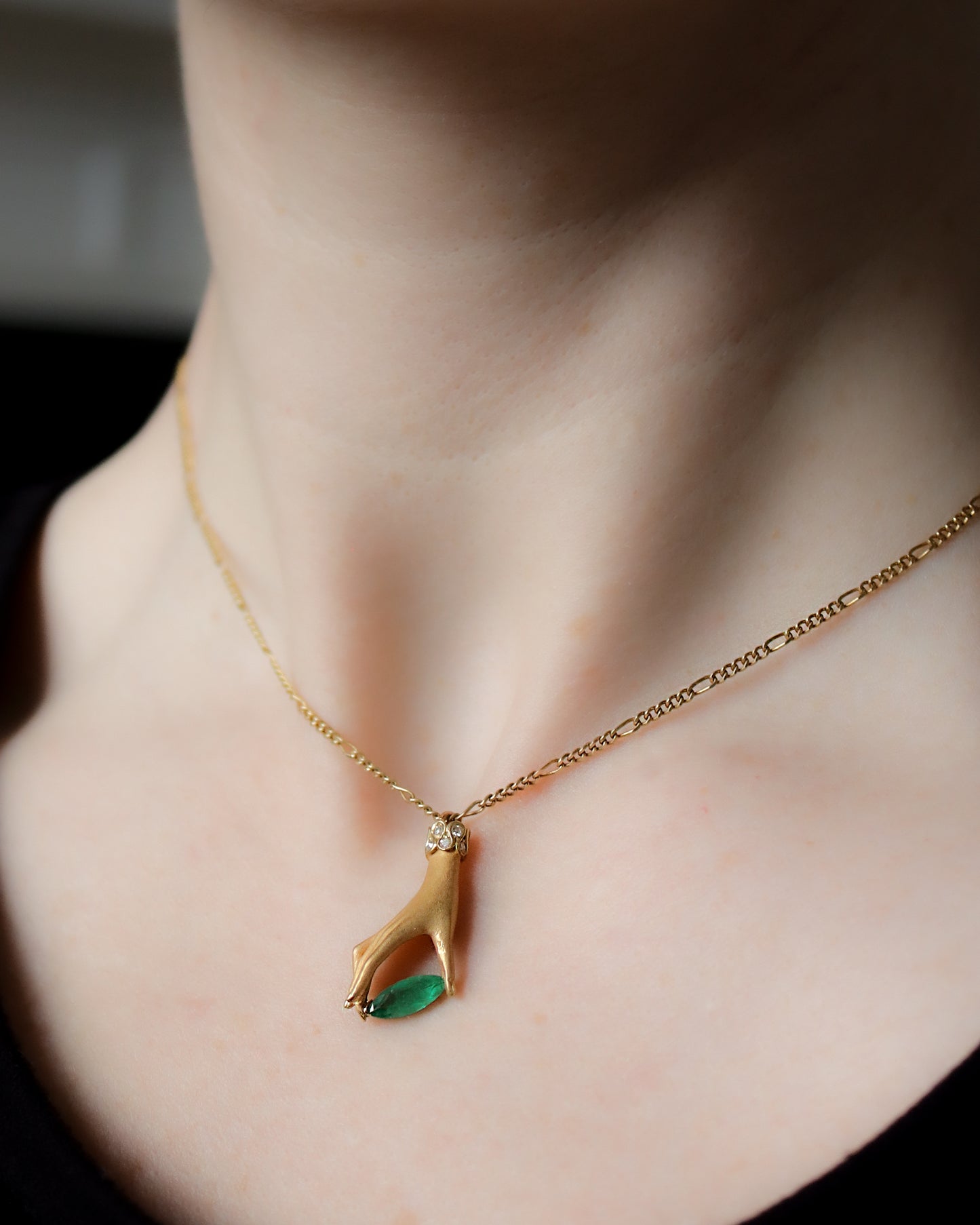 18ct gold Carrera y Carrera emerald and diamond hand pendant necklace