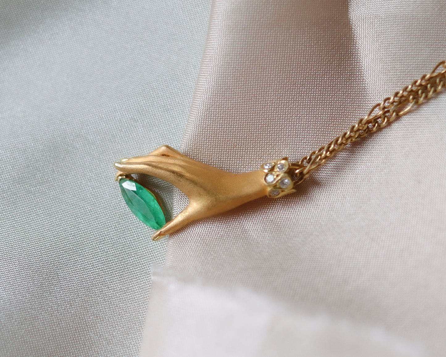 18ct gold Carrera y Carrera emerald and diamond hand pendant necklace