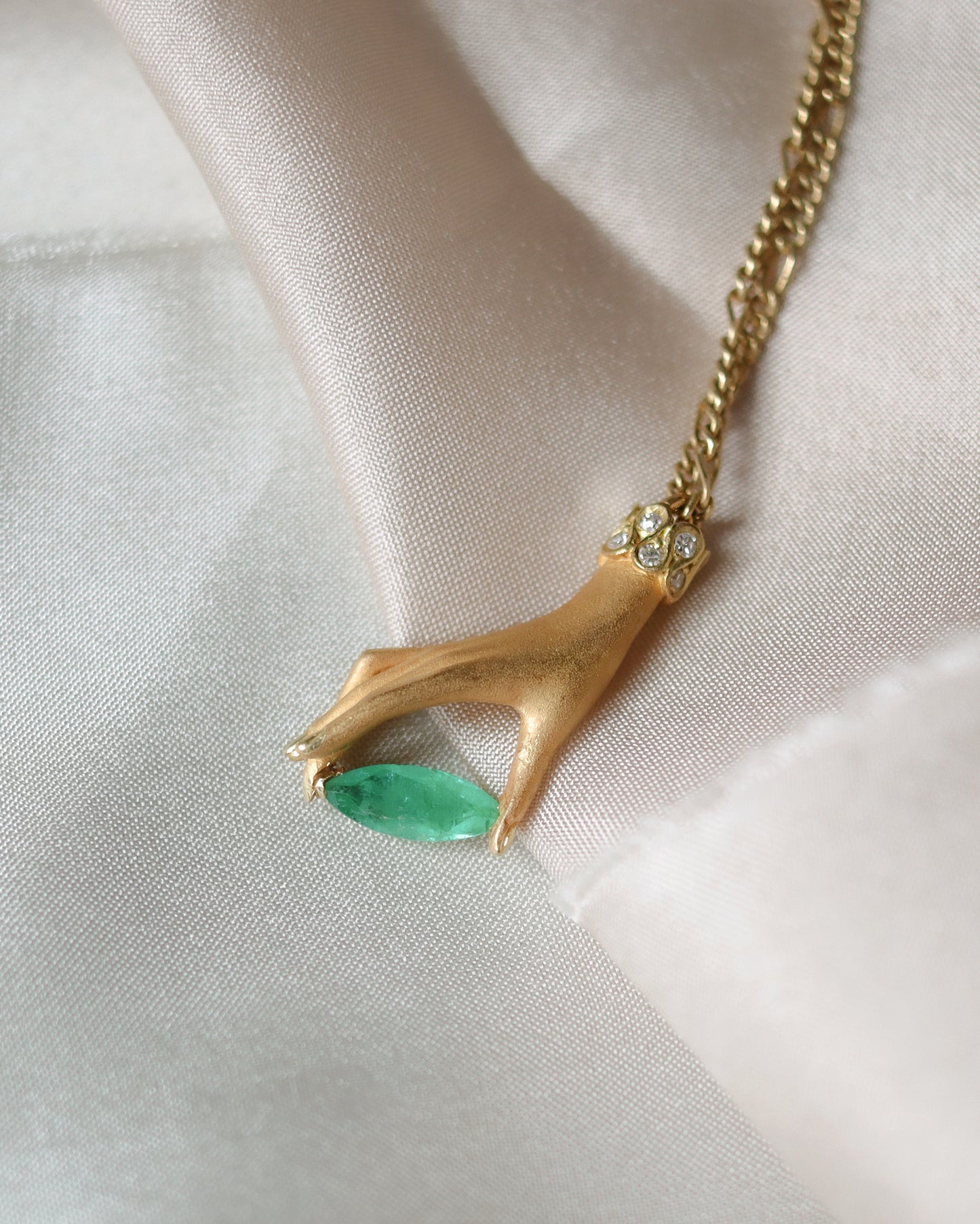 18ct gold Carrera y Carrera emerald and diamond hand pendant necklace